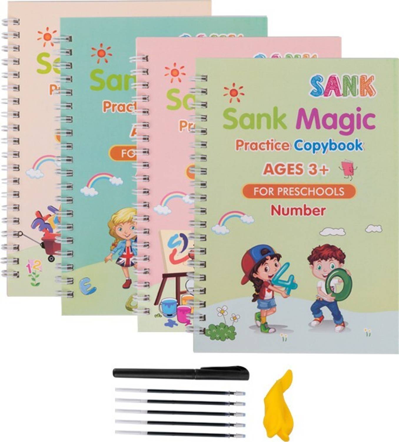 4PCS Magic Practice Copybook For Kids | Reusable Handwriting Practice Workbook Set | English Writing Practice Book | Tracing Book For Preschoolers | Spiral Bound