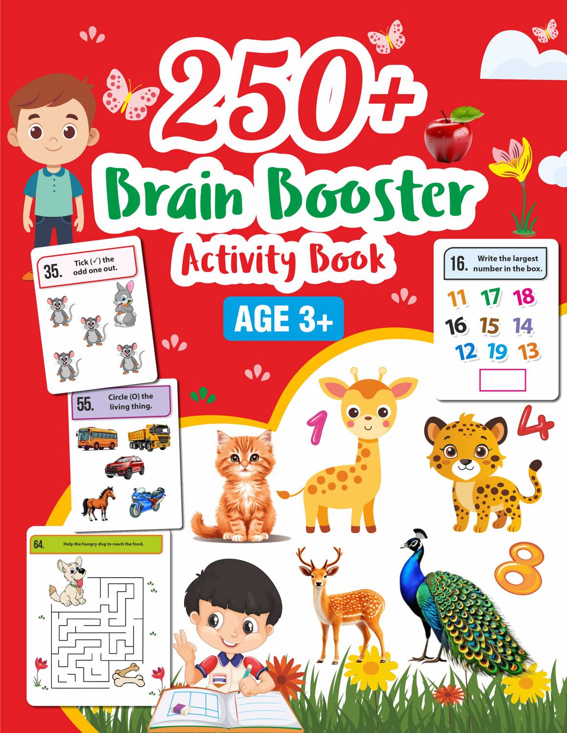 250+ Brain Booster Activity Book Daily Fun Learning Practice, Puzzle, Shapes, Crossword,Mindful Activity, Numbers, Trace Figure For Early Learning Kids Age 3+