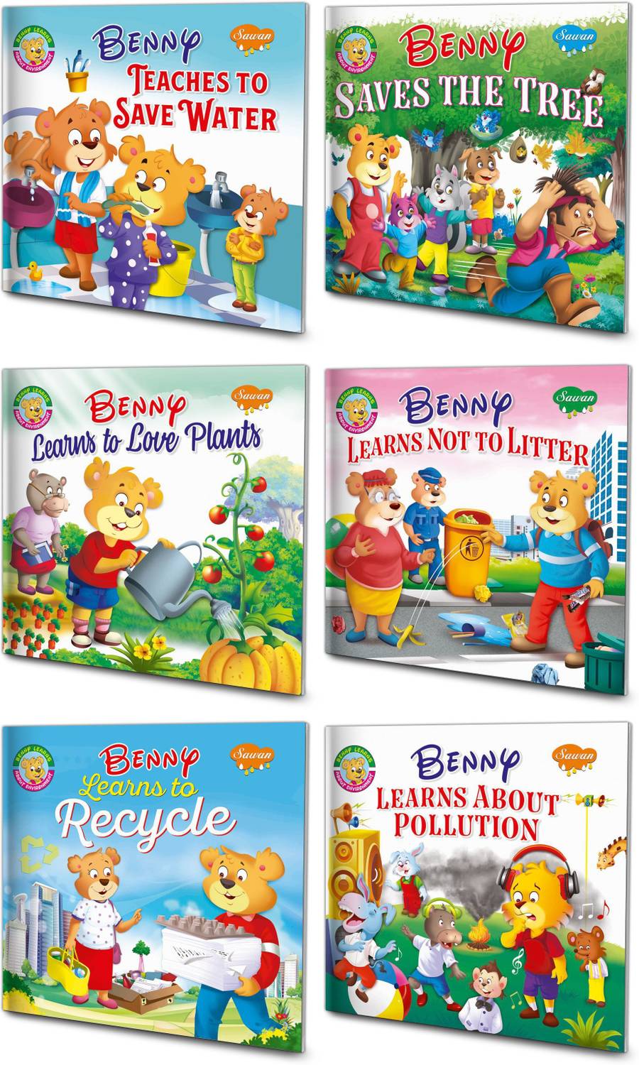 Benny Teaches To Save Water, Benny Save The Tree, Benny Learns To Love Plants, Benny Learns Not To Litter, Benny Learns To Recycle, Benny Learns About Pollution | Set Of 6 Benny Environment Stories