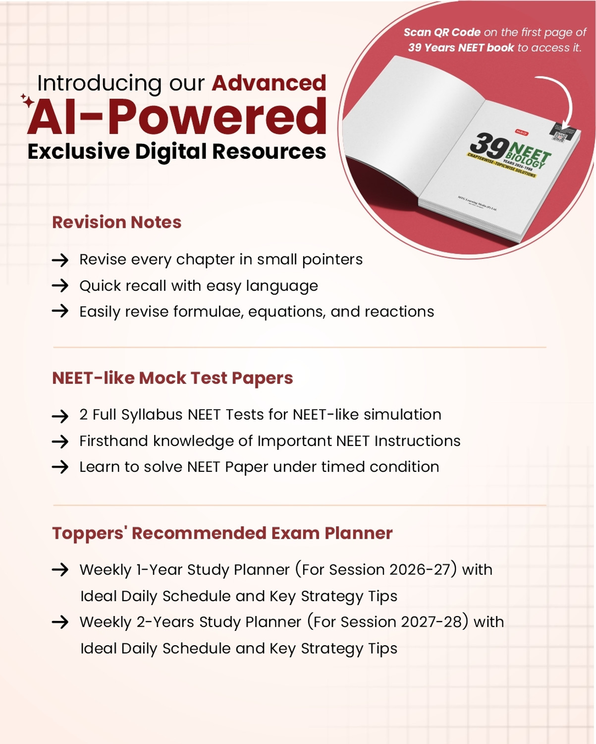 Image of MTG NEET PYQ 39 Years Biology Book For 2026-2027 Exam | Chapterwise Topicwise Solved Question Papers