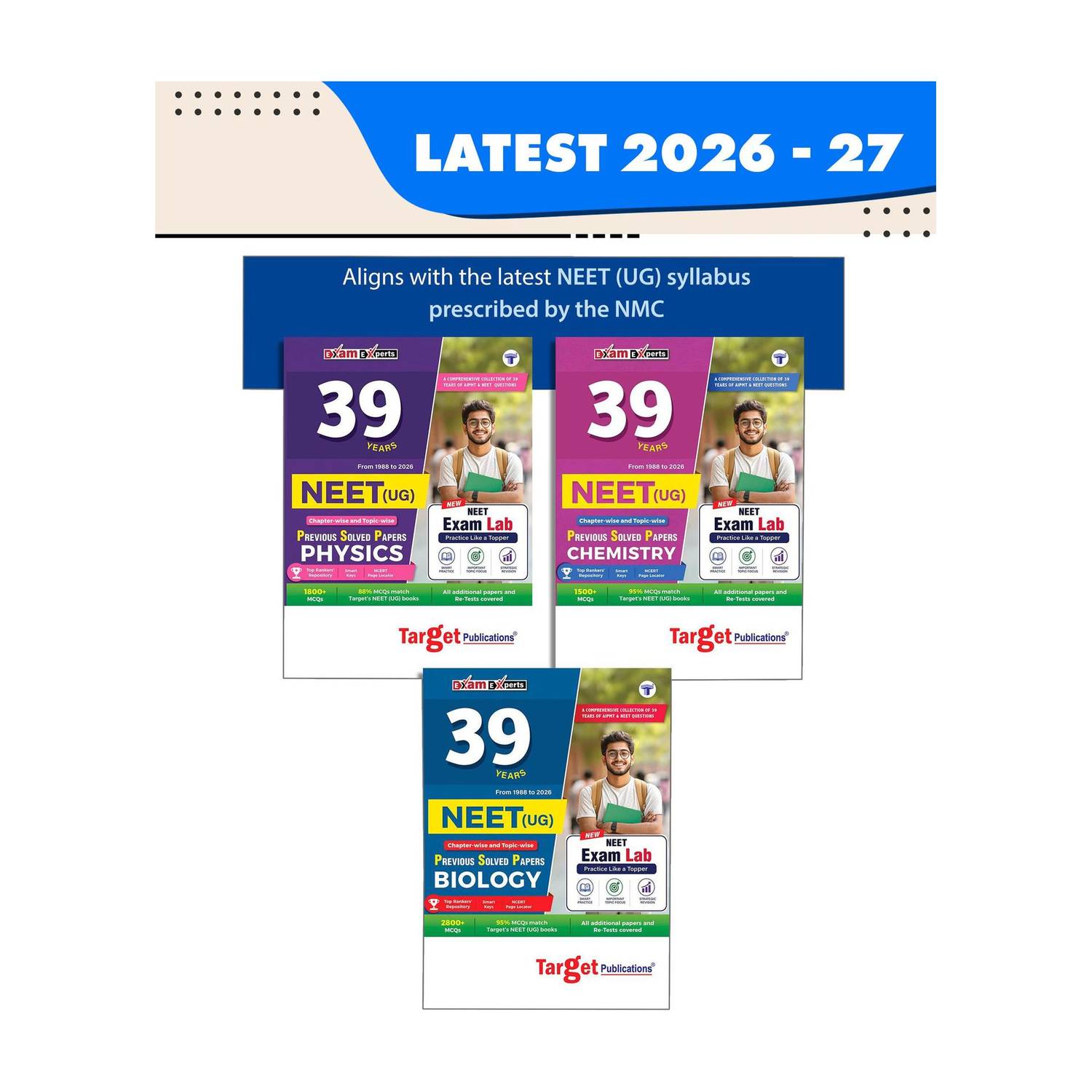 NEET PYQ 39 Years Physics, Chemistry, Biology Combo Set Of 3 Books For 2027 Exam | Chapterwise Topicwise | 1988-2026