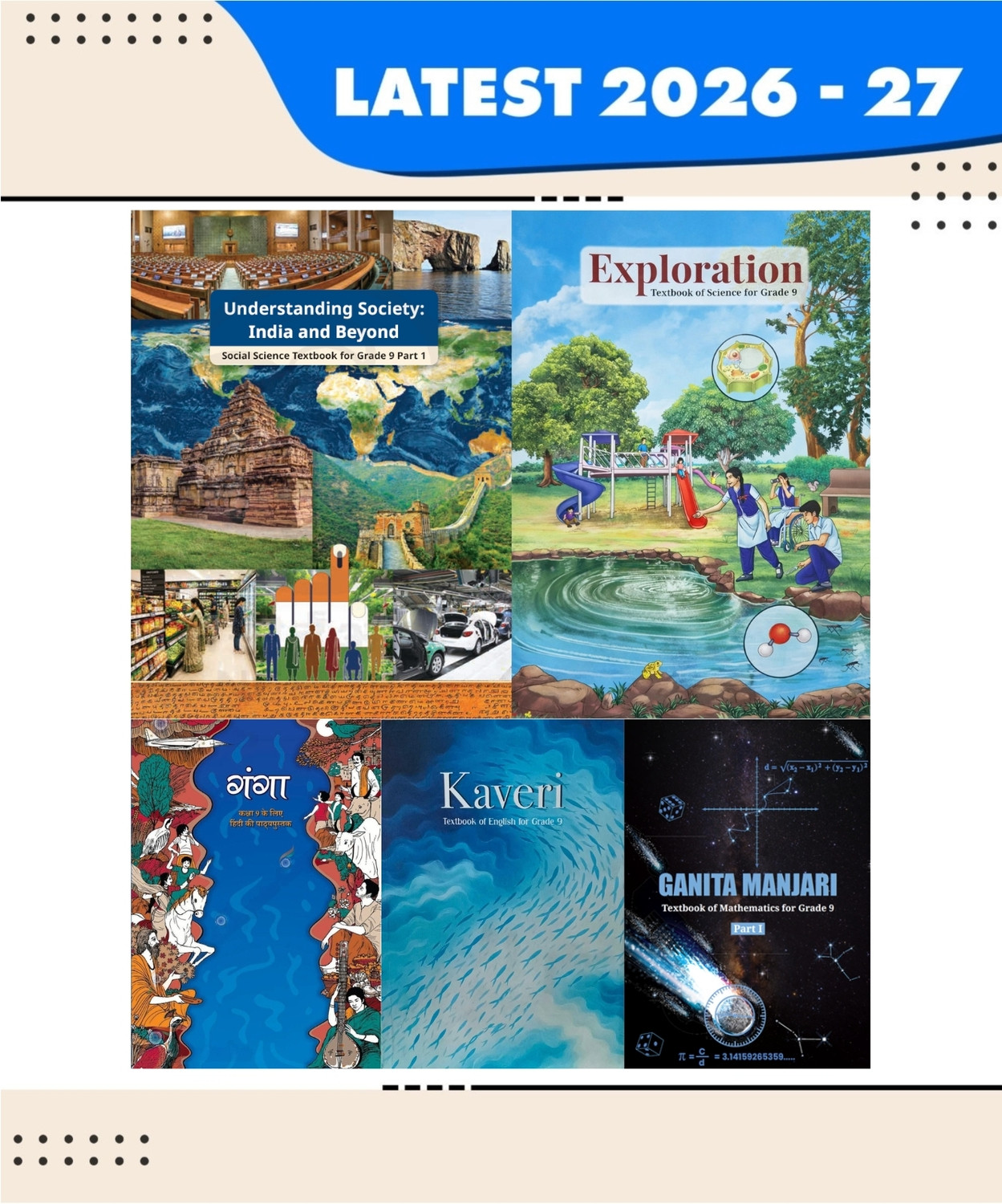 Image of NCERT Kaveri English, Ganga Hindi, Ganita Manjari Maths Understanding Society Social Science & Exploration Science Textbook Set For Class 9th | Edition 2026-27 | Pack Of 5