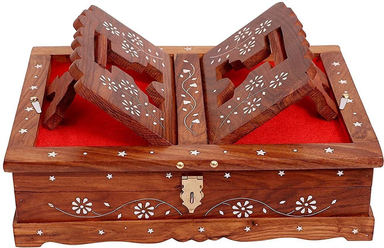 Image of Sankalan Creation Wooden Quran Box Holy Stand for Quran Ramayan Bible Gita Guru Granth Sahib Wooden Brown Rehal