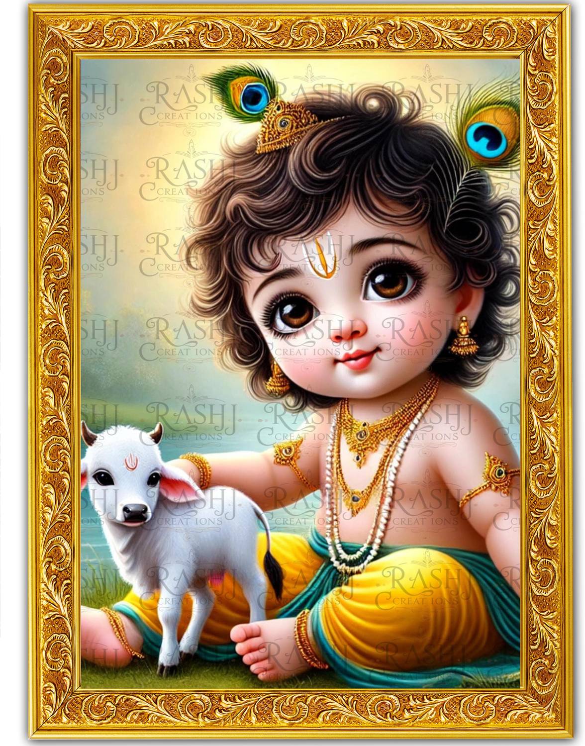 BKS Craft Krishna Ji Photo Frame 9x12 Inch – Religious Artwork for Home & Office Religious Frame