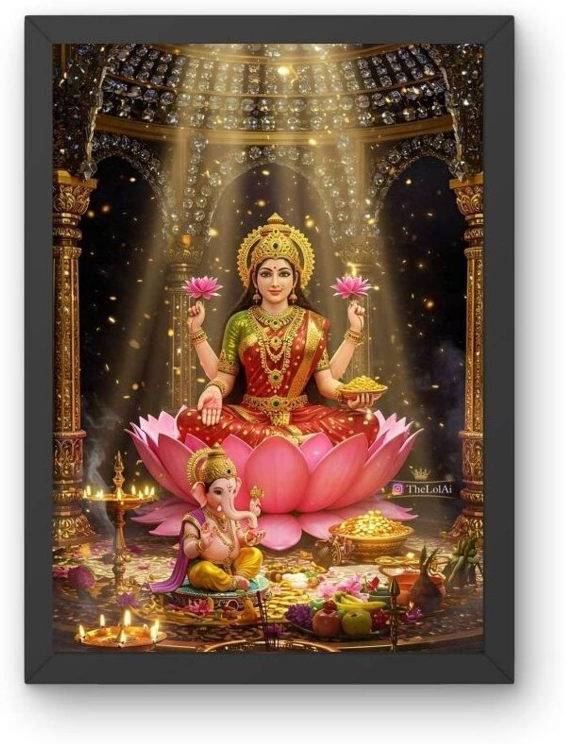 Bhagyalaxmi Creations Exquisite Goddess Lakshmi Photo Frame | Premium Wall Art for Home Temple Religious Frame