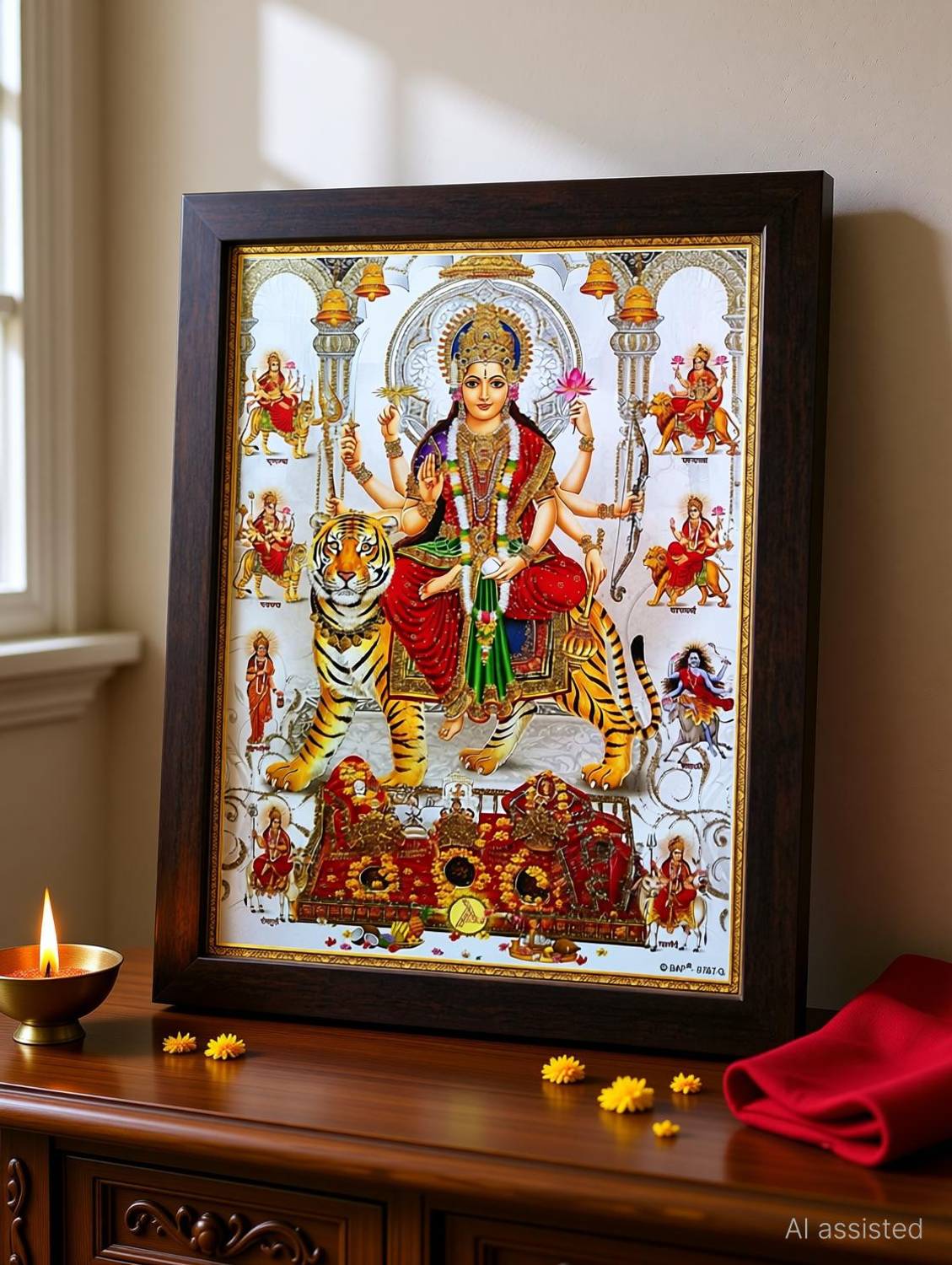 DARVIN DURGA MAA NAV ROOP PHOTO FRAME | DURGA MAA PHOTO FRAME | DURGA MAA PAINTING | DURGA MAA PHOTO FRAME FOR POOJAN | DURGA MAA 9 ROOP PHOTO FRAME FOR NAVRATRI POOJAN Religious Frame