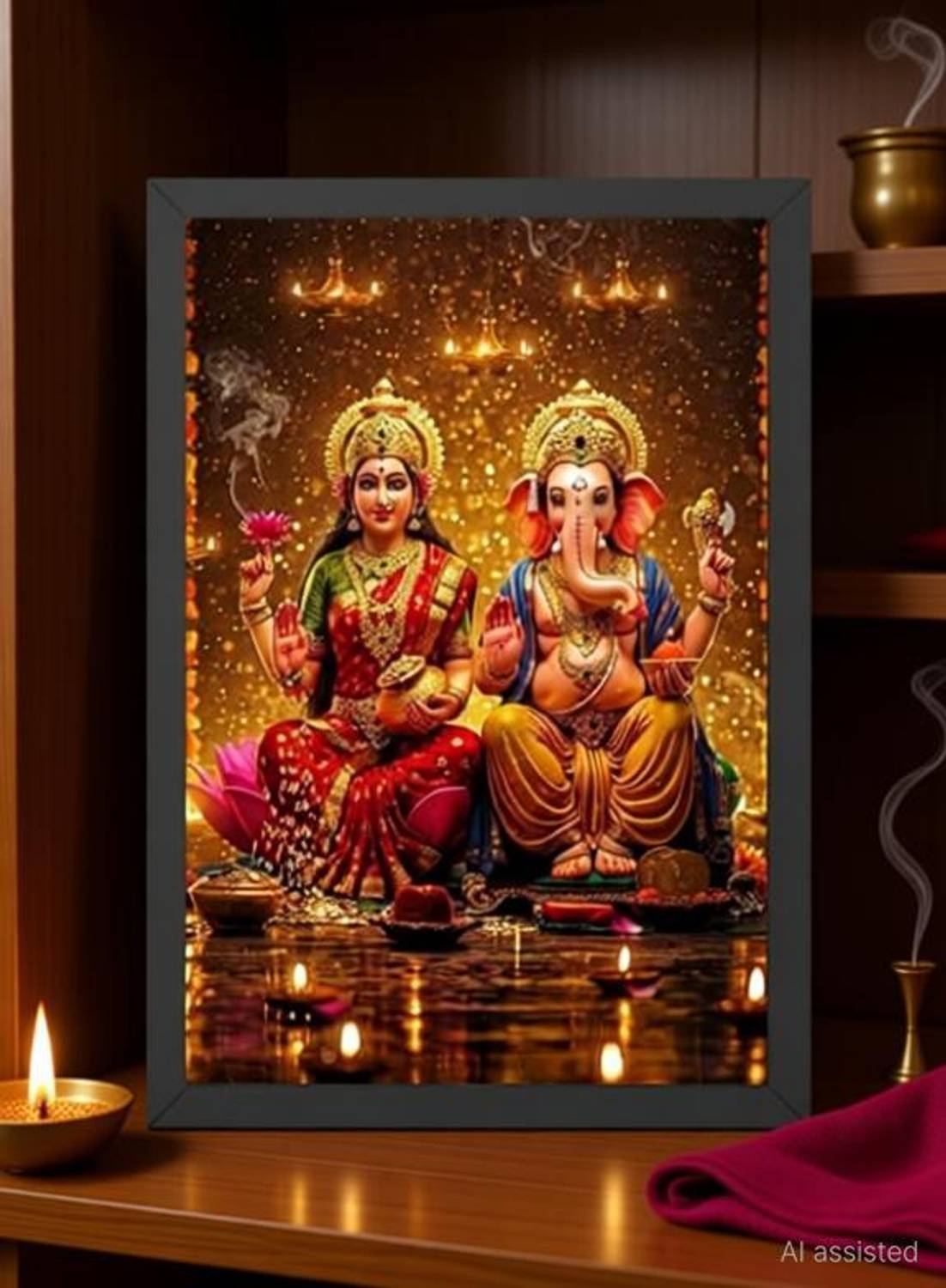 Bhagyalaxmi Creations Divine Lakshmi Ganesh Saraswati Photo Frame for Home & Office Décor Religious Frame