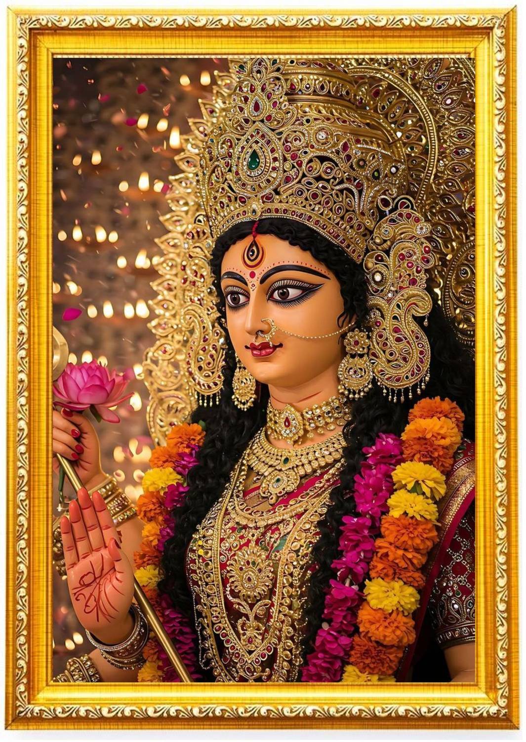 AkritiFrame Maa durga golden photo frame(A4)size Religious Frame