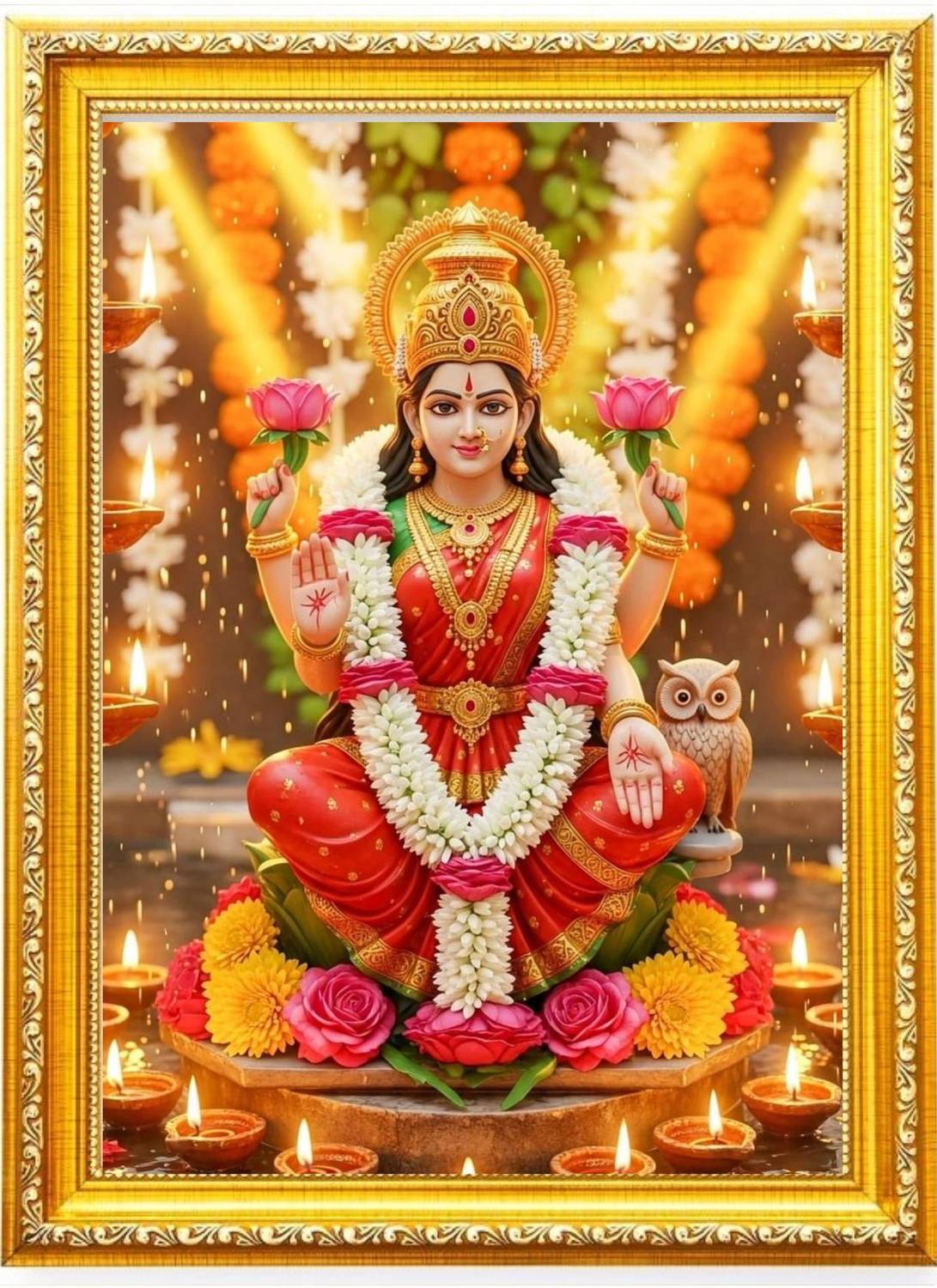 AkritiFrame Goddess Lakshmi golden Photo Frame(6x8inch) Laminated Religious Frame