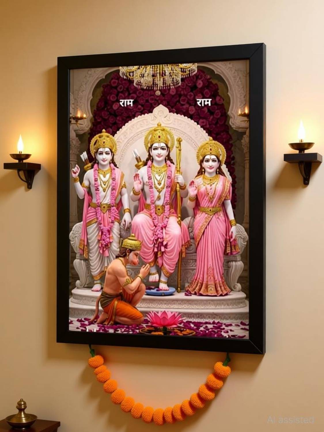 Bhagyalaxmi Creations Lord Ram Darbar Wall Frame | Ram Sita Lakshman Hanuman Spiritual Wall Décor Religious Frame