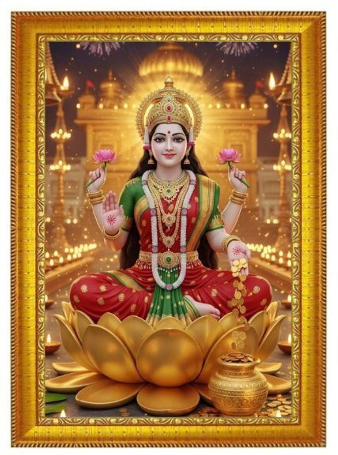 Bhagyalaxmi Creations Maa Laxmi Ji Golden Photo Frame | Divine Goddess of Wealth Wall Decor Religious Frame