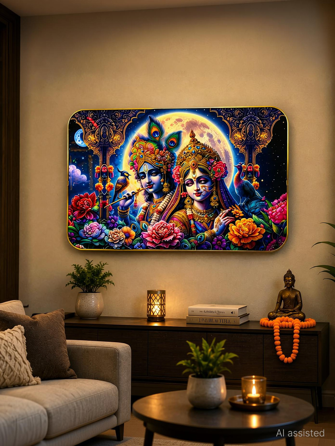 Image of SHRI KHATU SHYAM CREATION Radha Krishna Wall Art Crystel Photo Frame 12x18 Religious Frame
