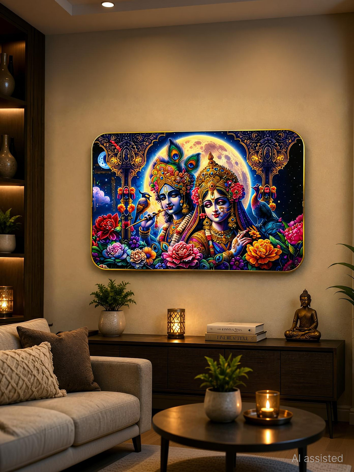 Image of SHRI KHATU SHYAM CREATION Radha Krishna Wall Art Crystel Photo Frame 12x18 Religious Frame