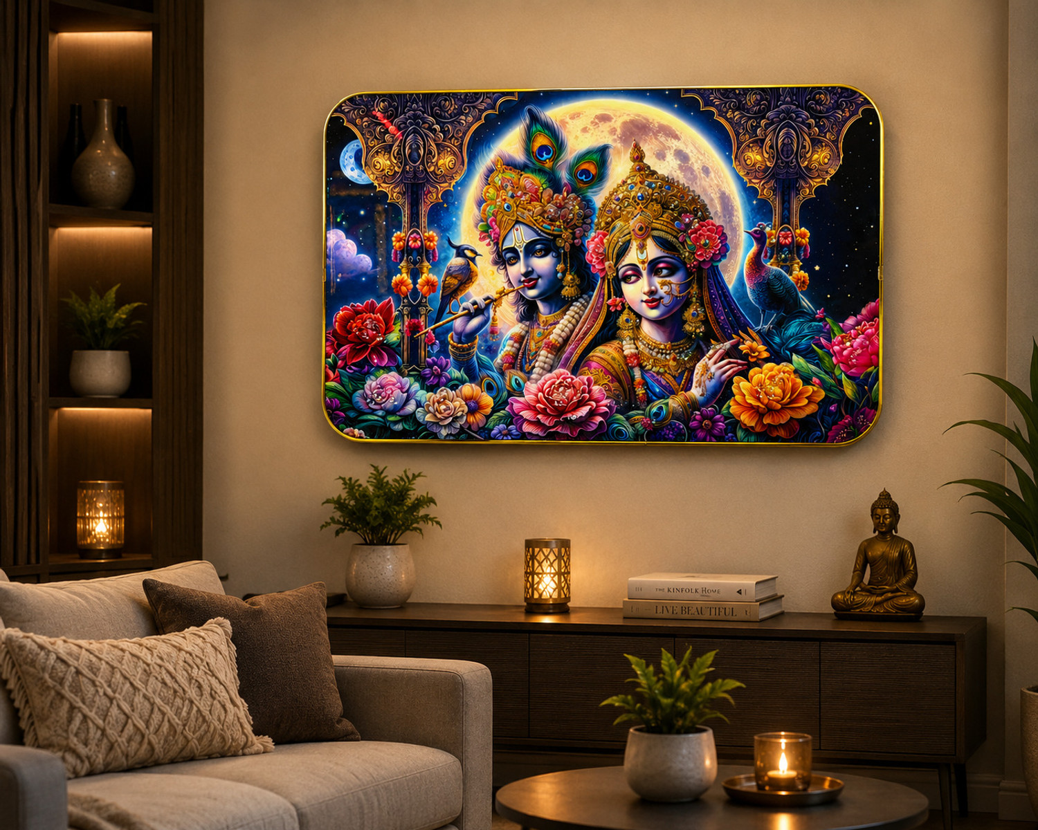 Image of SHRI KHATU SHYAM CREATION Radha Krishna Wall Art Crystel Photo Frame 12x18 Religious Frame