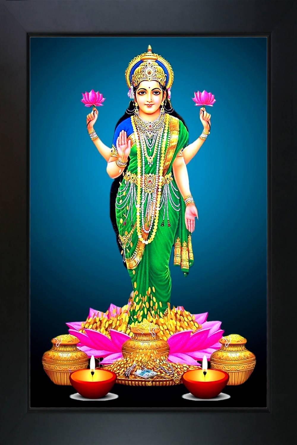 lvy LAXMI mata photo with frame for puja room 9X11 INCH Religious