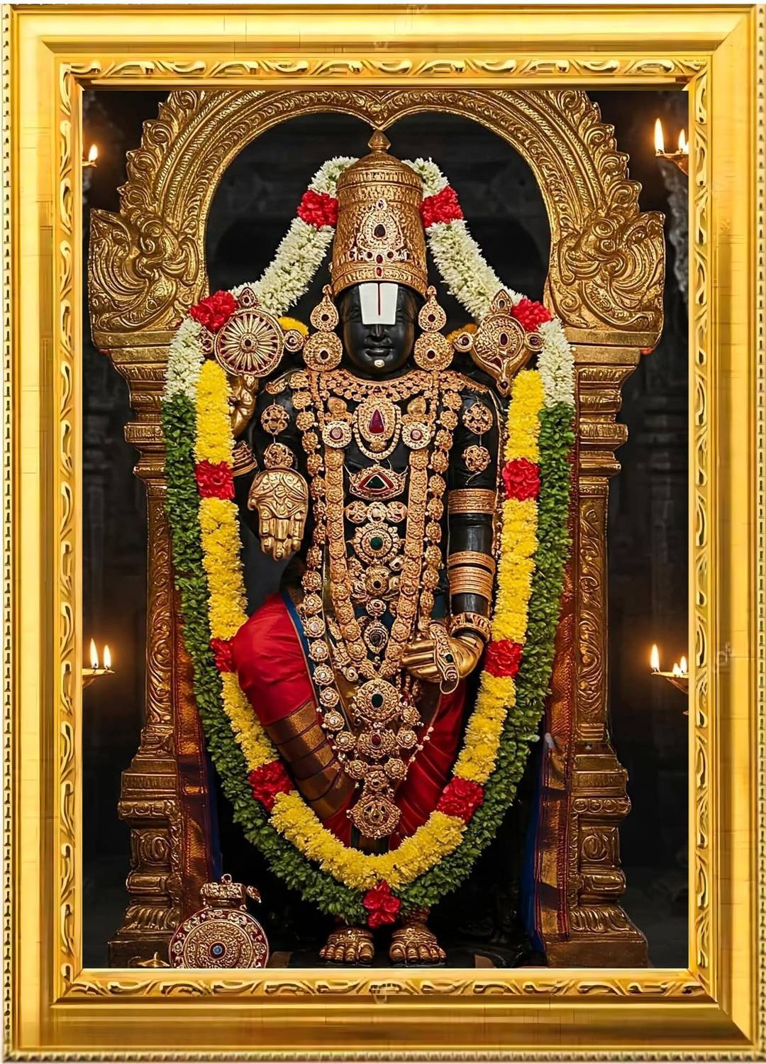 AkritiFrame Lord Tirupati Balaji Divine Golden Photo Frame(9x12inch) Laminated Religious Frame