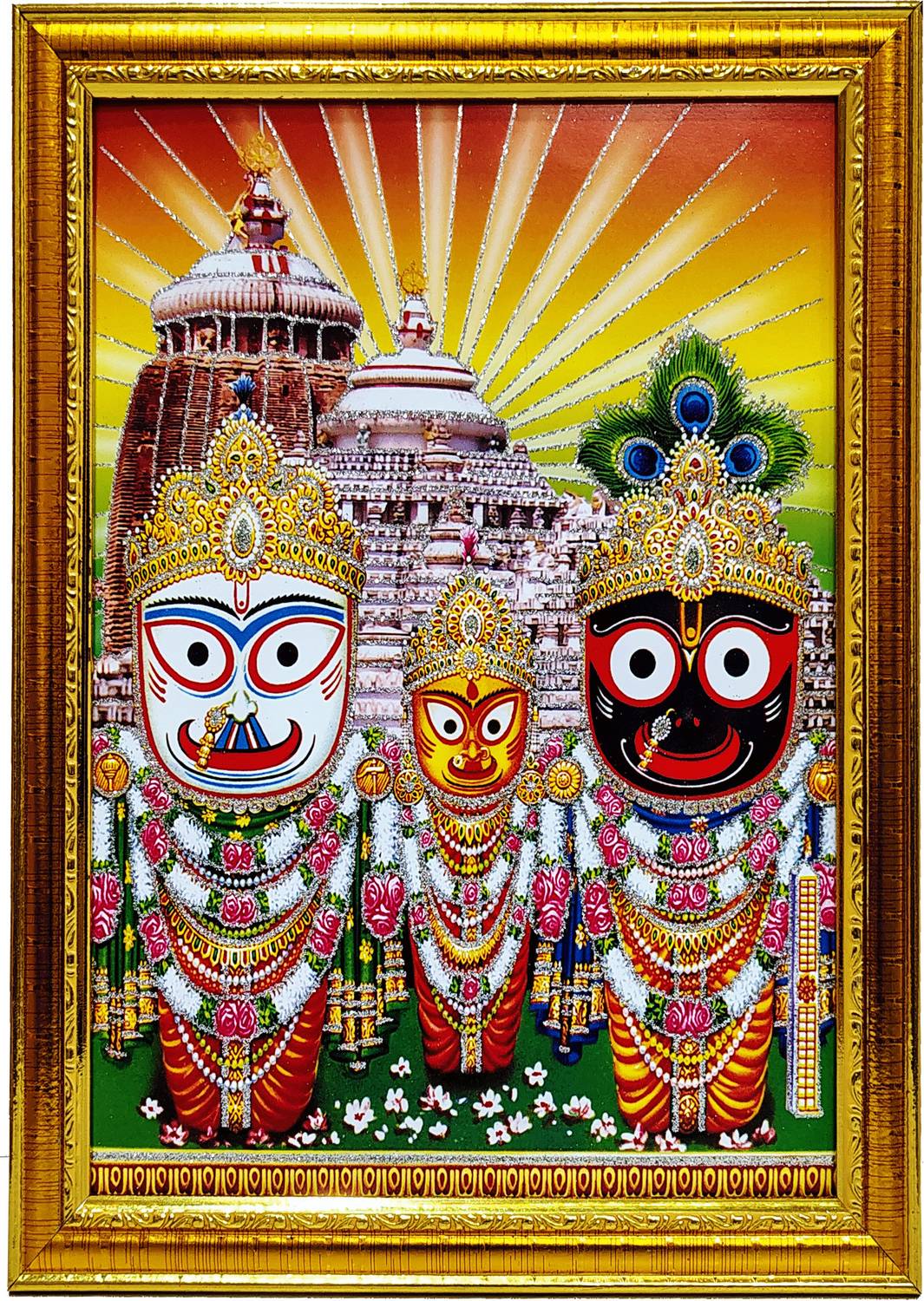 AmayDivine Jagannath Ji, Lord Balabhadra, and Goddess Subhadra Photo Frame for Wall Religious Frame