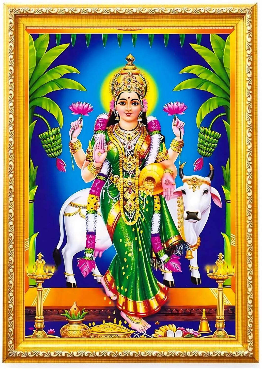 AkritiFrame Vasthu Graha Lakshmi laminated golden photo frame(6x8)inch Religious Frame