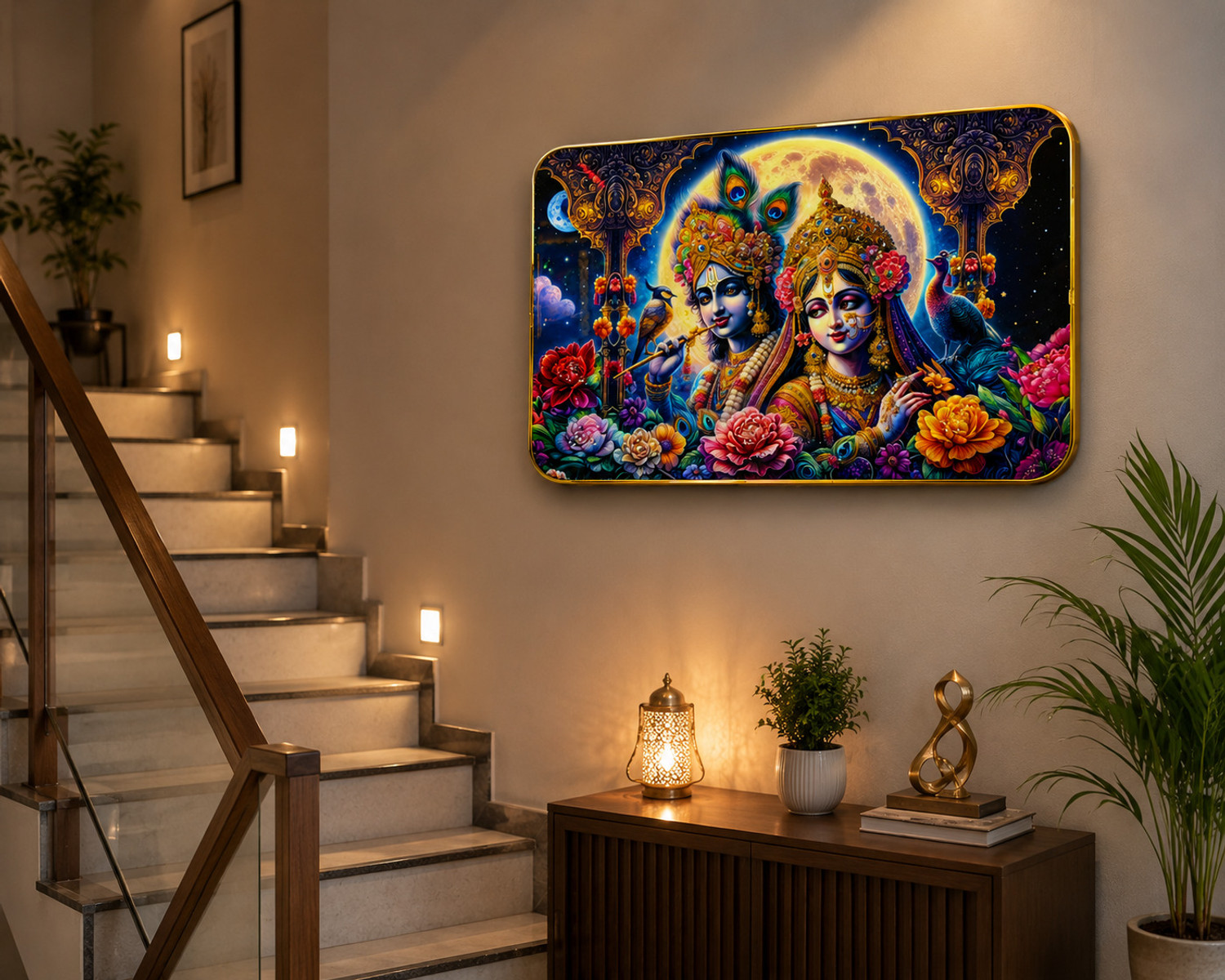 Image of SHRI KHATU SHYAM CREATION Radha Krishna Wall Art Crystel Photo Frame 12x18 Religious Frame