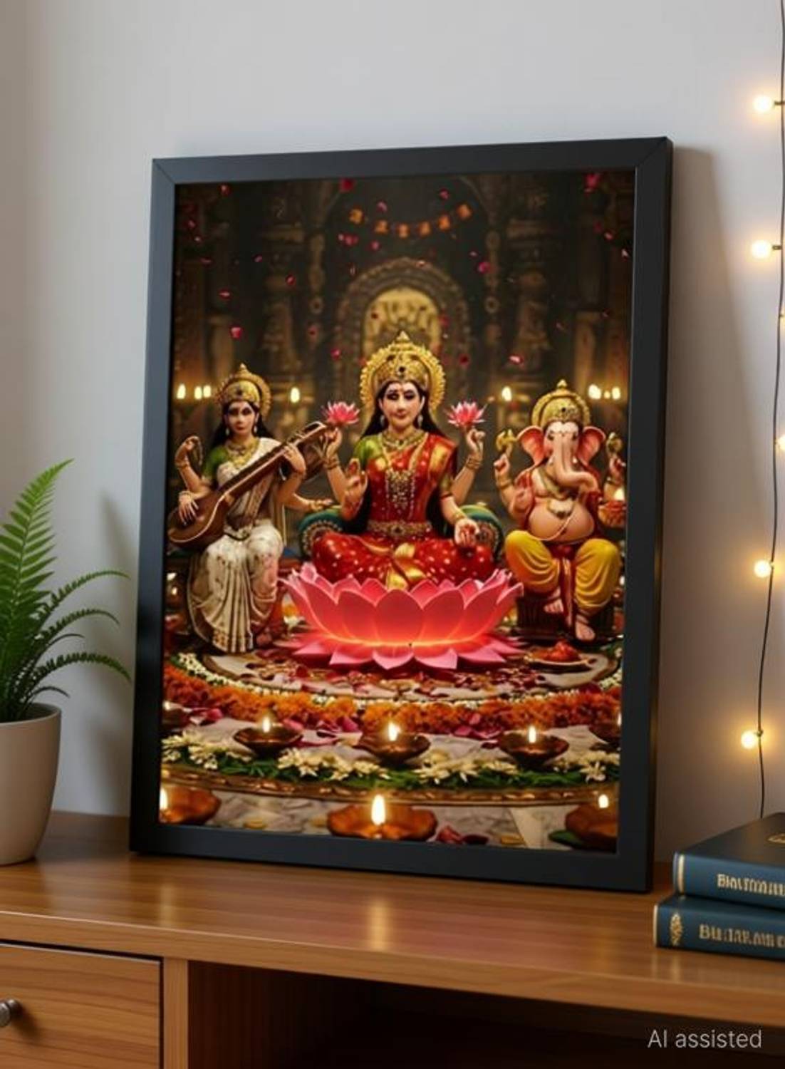 Bhagyalaxmi Creations Divine Lakshmi Ganesh Saraswati Photo Frame for Home & Office Décor Religious Frame