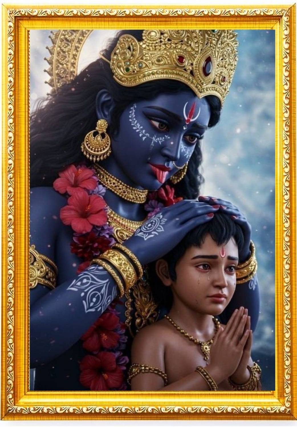 AkritiFrame Maa kali with devotee golden photo frame(A4)size Religious Frame