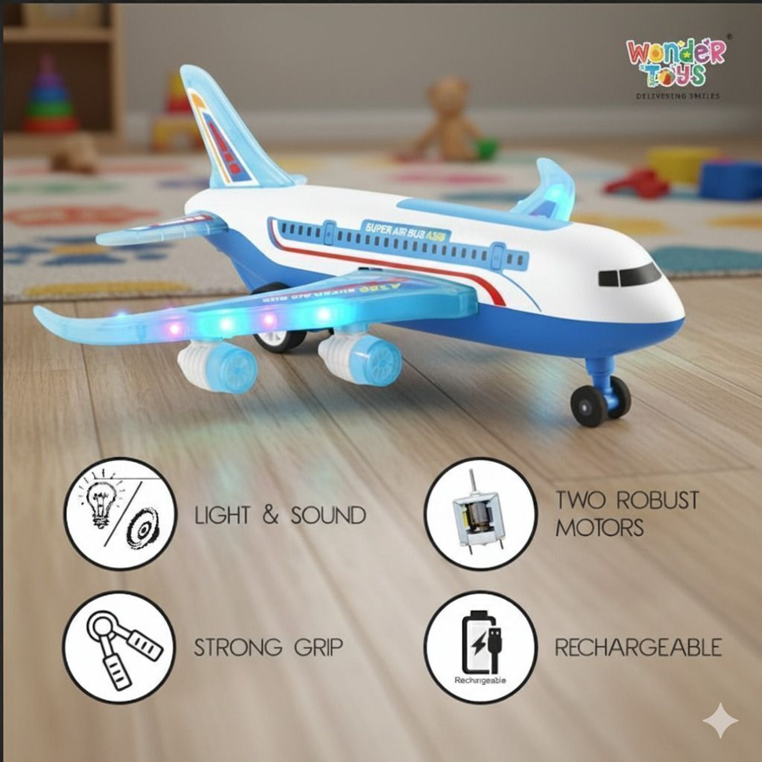 Image of Wonder Aeroplane Toy A-787 Airbus Full-Body Lights & Realistic Sounds for Kids