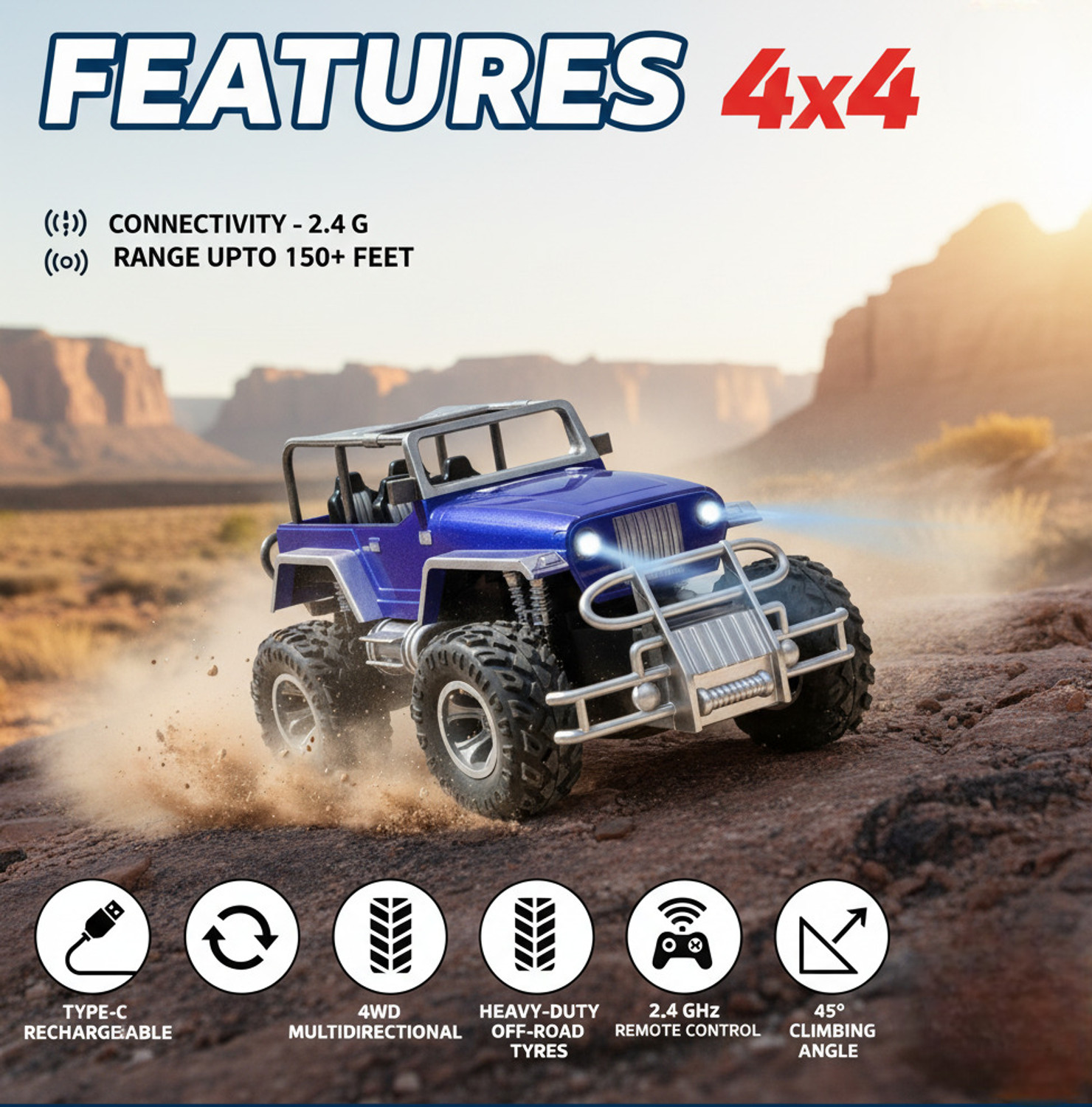 Image of Wonder Toys Xtream Racer Off Roader Rechargeable Remote Control Car|4x4 Monster Truck