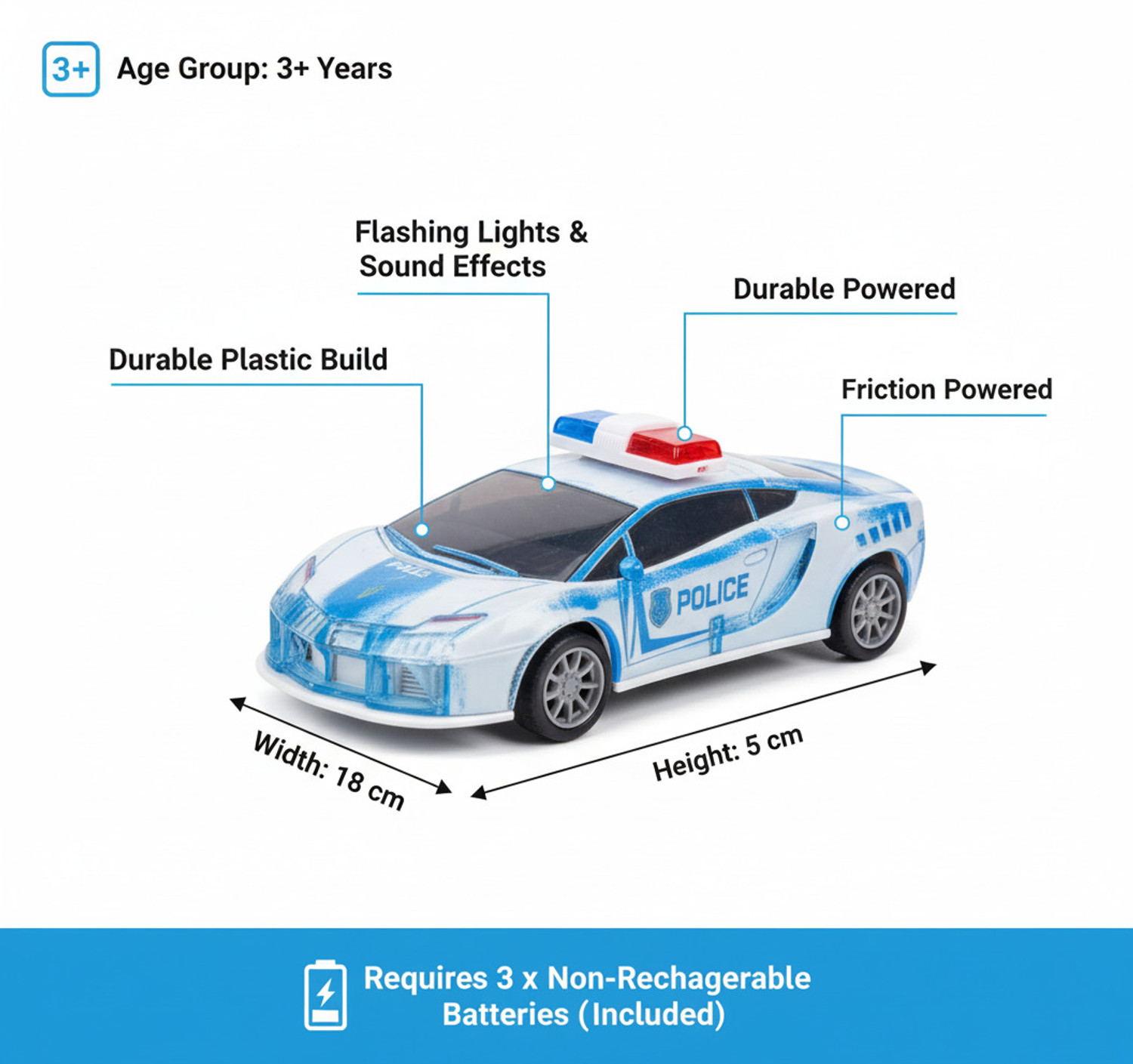 Image of DHAMAKA VROOM 1007-POLICE CAR-BLUE