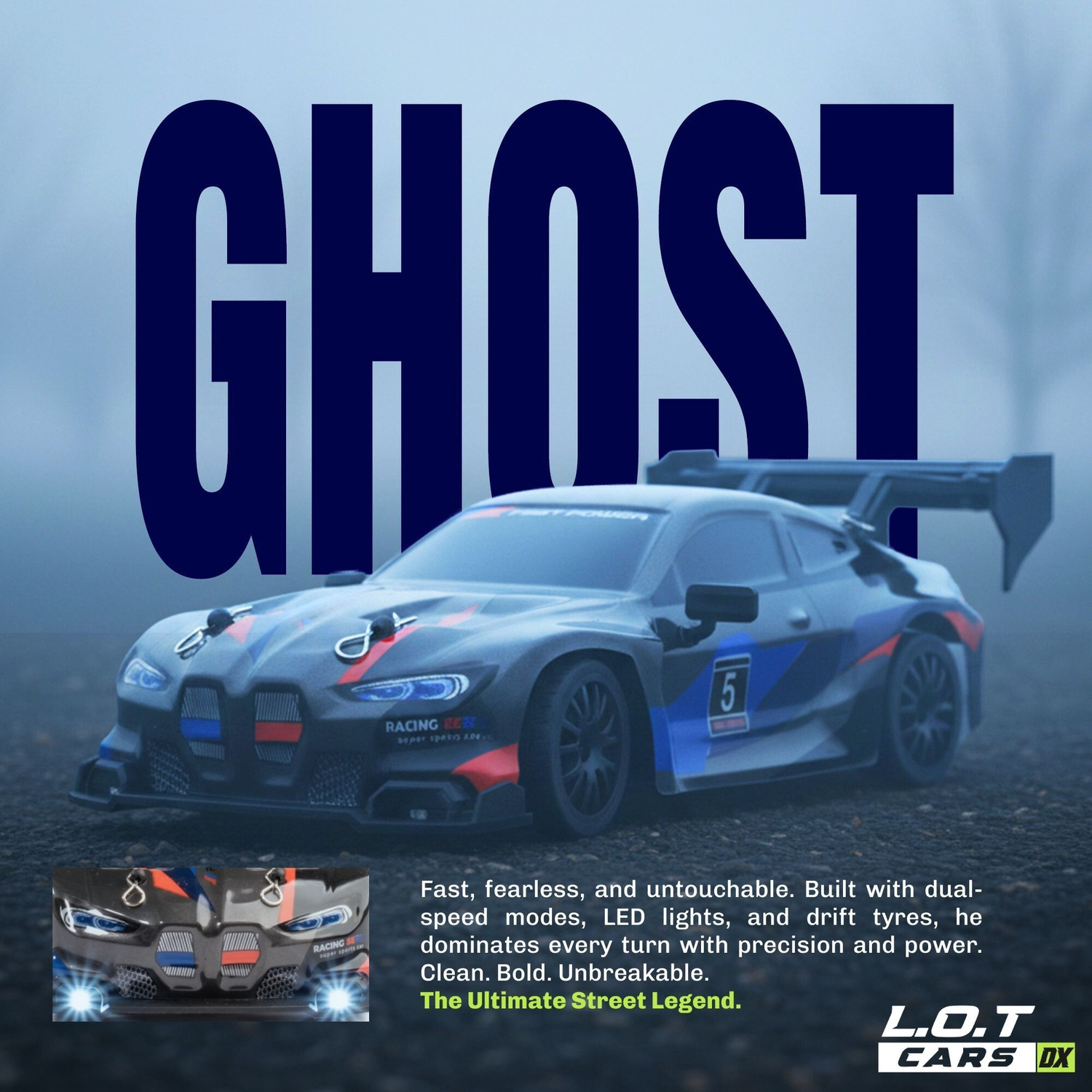 Image of L.O.T CARS Ghost Remote Control Car, 20Kmph, 2.4Ghz, Rc Drifting Car 4x4, Multi LED Lights