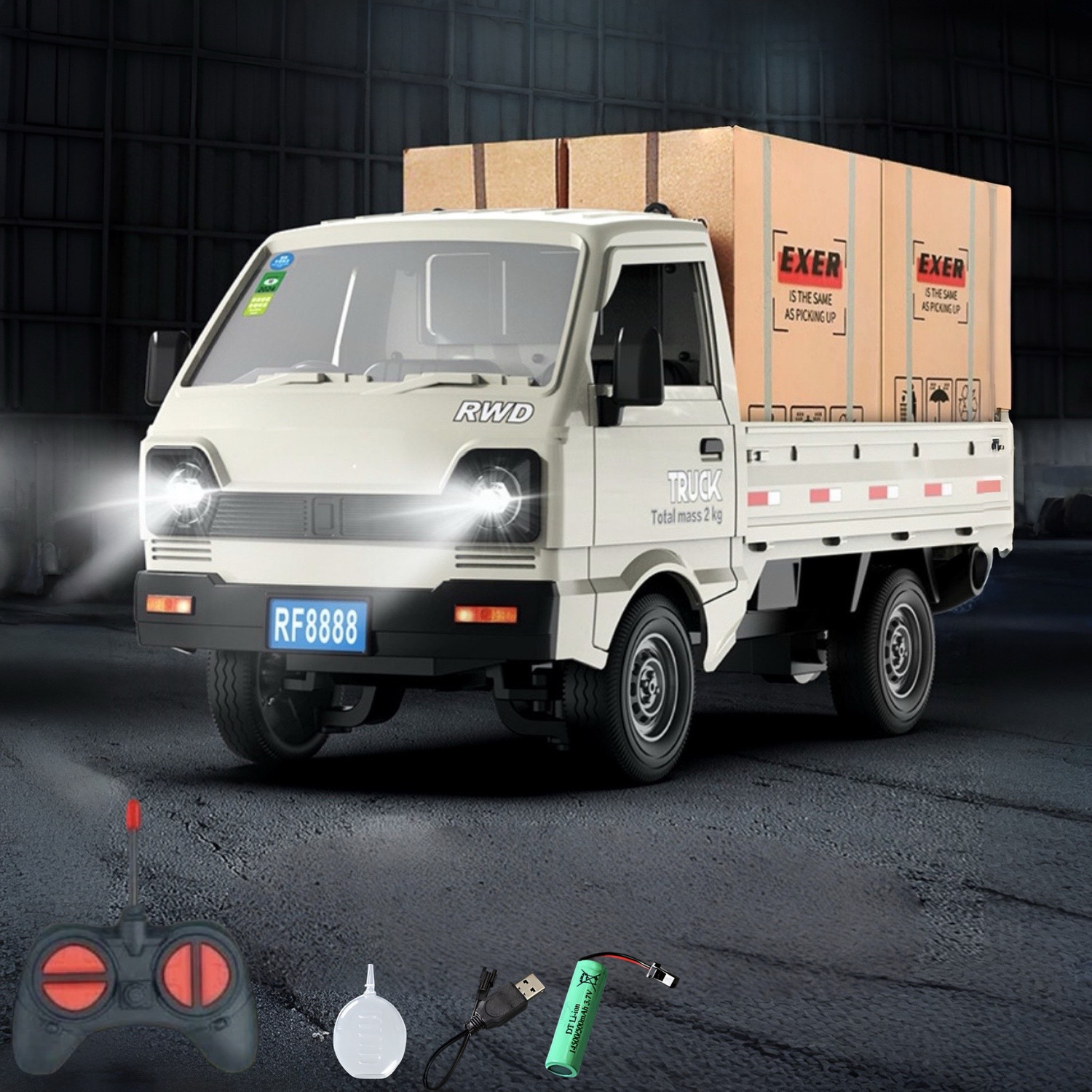 Image of HAPPY CHAPPIE RC Transport Pickup Truck with LED Lights & Spray Function