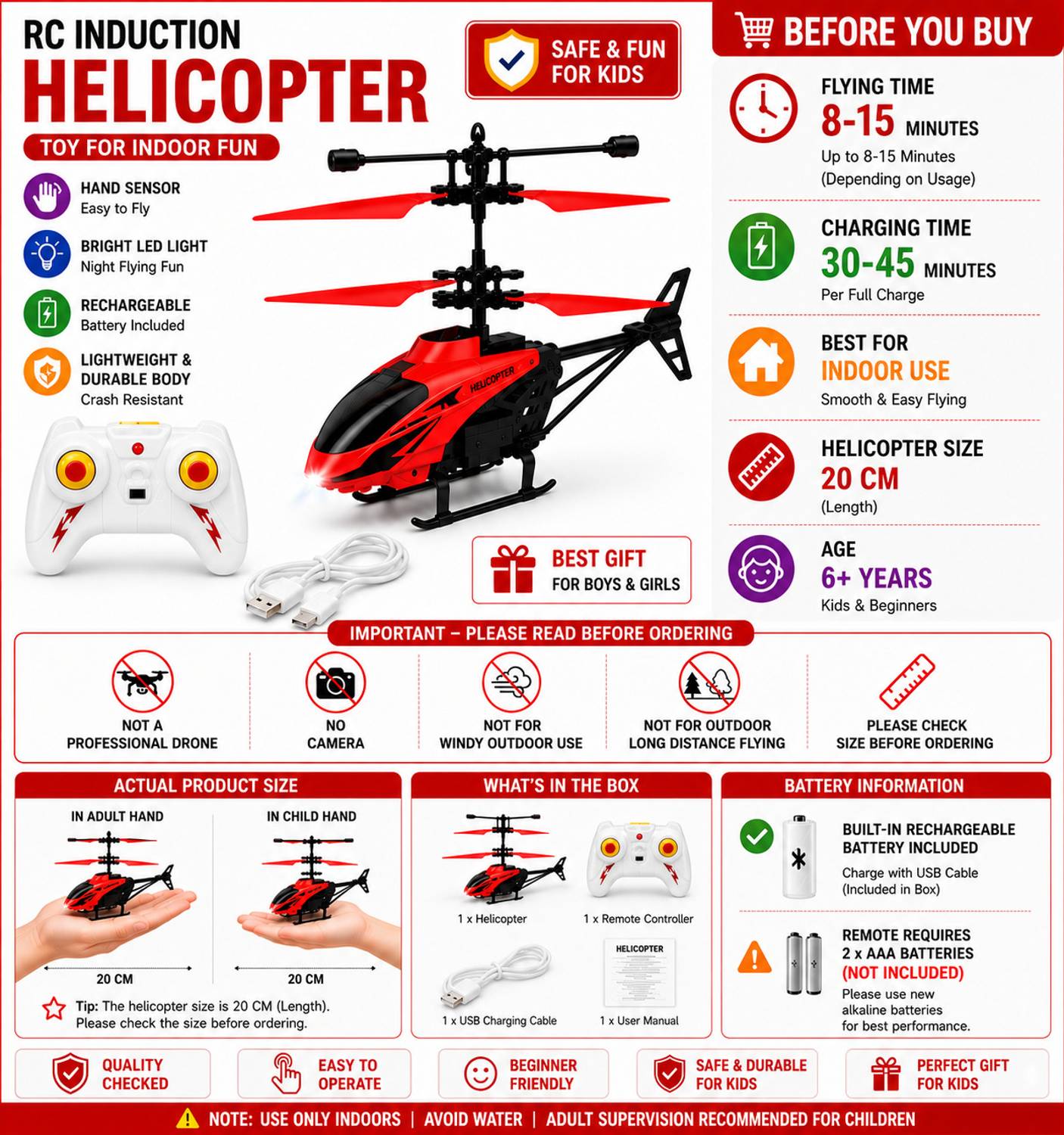 Paras Nath Enterprises Rechargeable RC Helicopter Red - Image 2