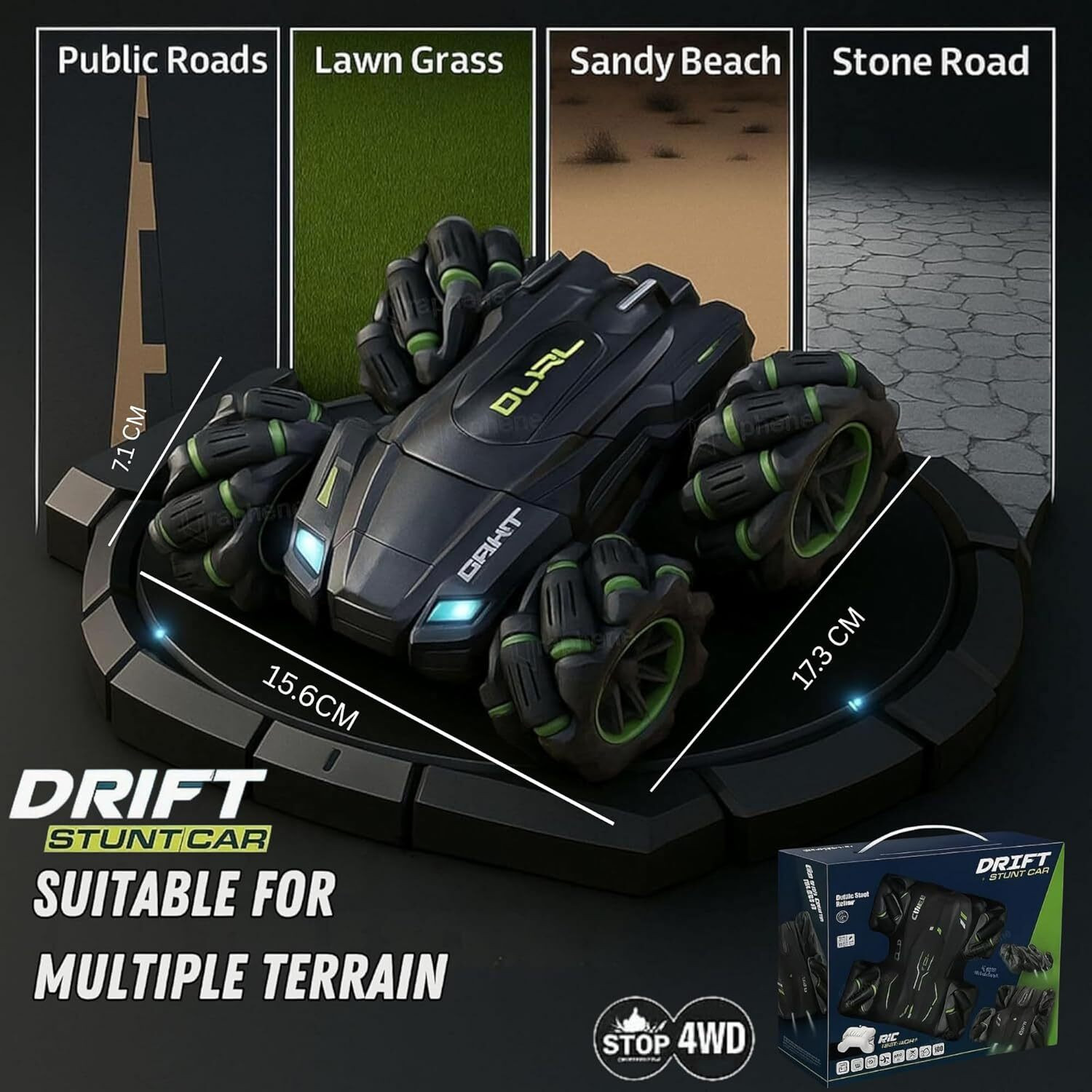 Image of The Flyer's Bay Rechargeable RC Stunt Car with 360 Drift & 45 Climbing with USB Cable & Remote