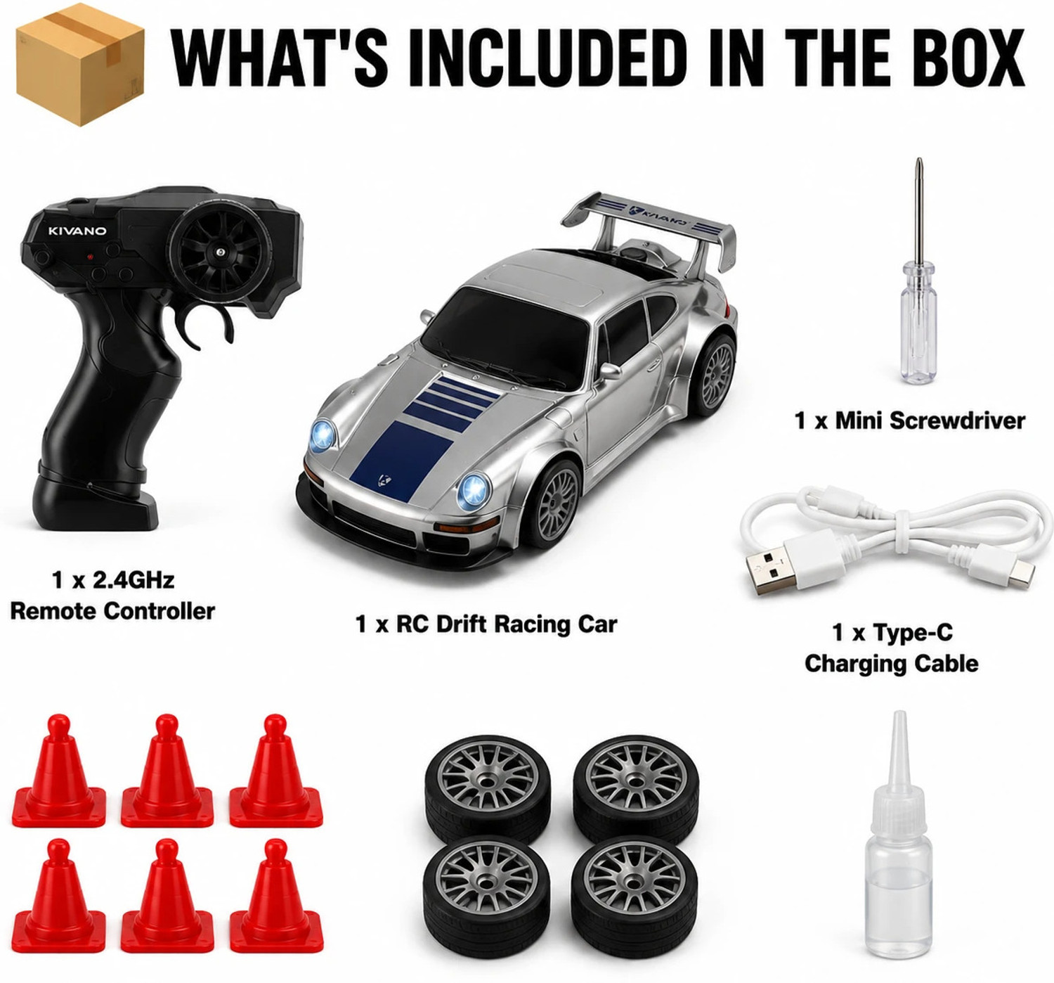 Image of happie cart RC Drift Racing Car for Kids - 2.4GHz Remote Control 4WD Car with LED Lights