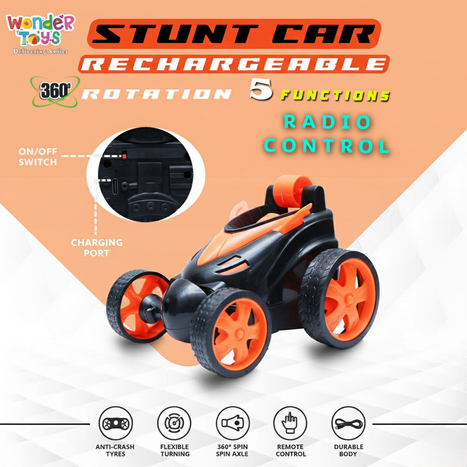 Image of Wonder Stunt Flip Rotating & Rolling RC Car for Kids Flexible Turning FK5