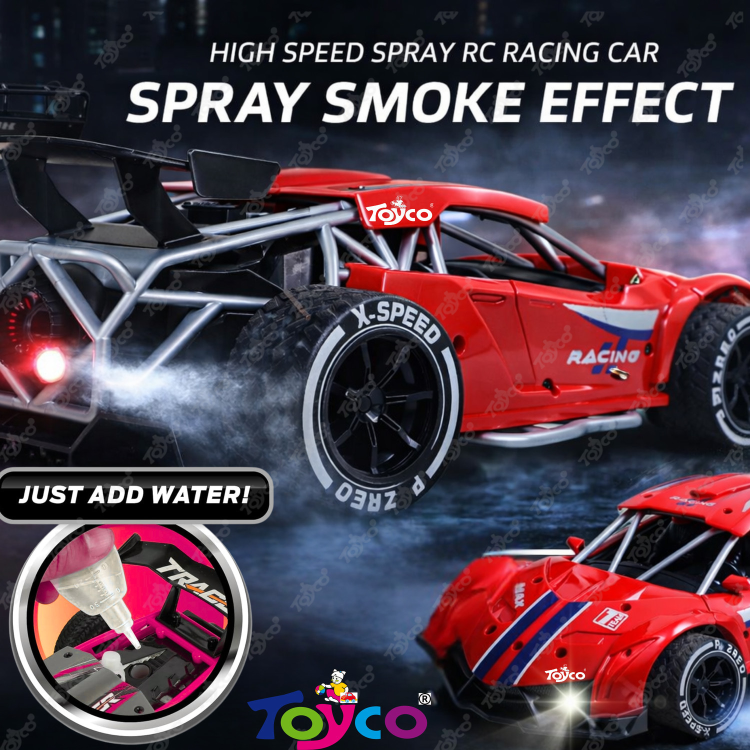 Image of Toyco 2.4GHz Spray Runner Drift Rc Racing with Smoke Remote Control Car for Kids