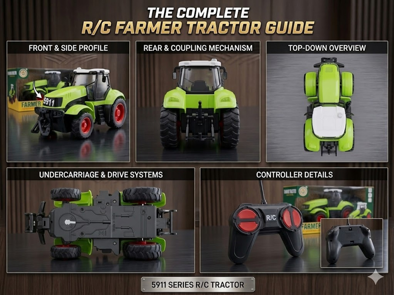 Image of BAIRNINO Premium RC Farm Tractor Toy with Headlights, Opening Front Hook and Rear Hitch