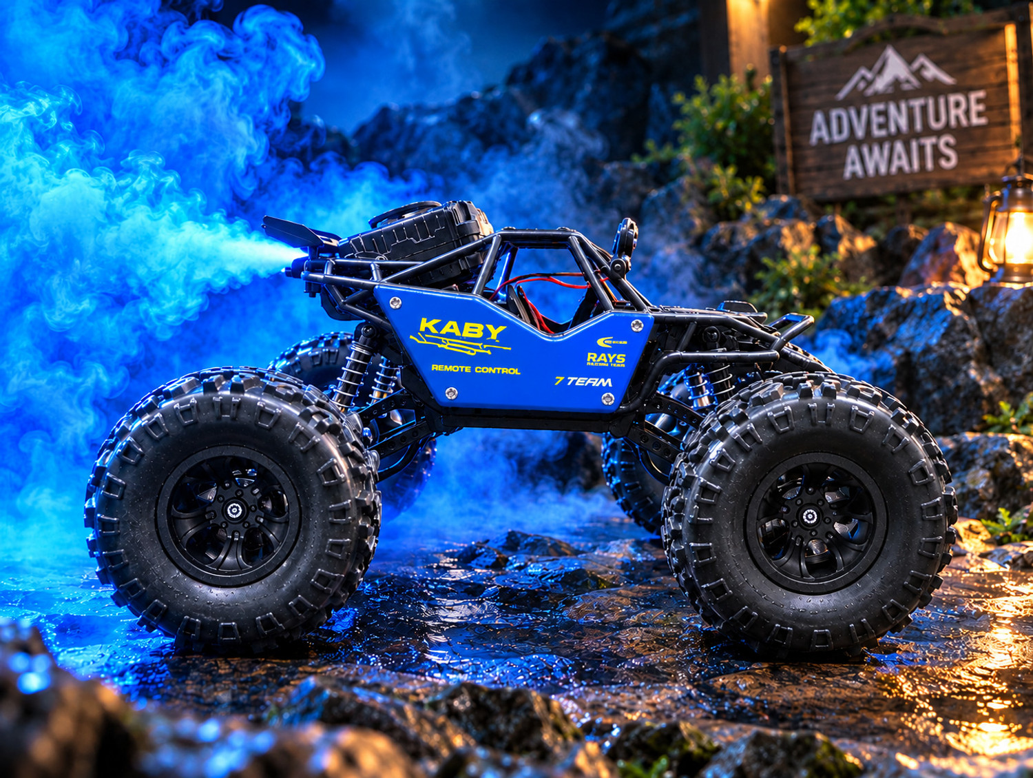 Image of MY WONDERBOX Rock Crawler Rechargeable RC Car 4X4 Off-Road Monster Truck for Kids with Smoke (Blue)