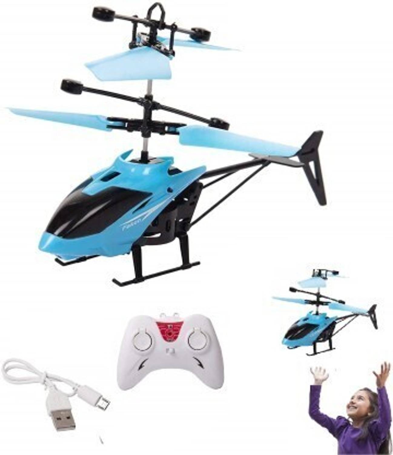 BMT RC Helicopter, Remote Control Helicopter with Sensor and LED Light (Blue)