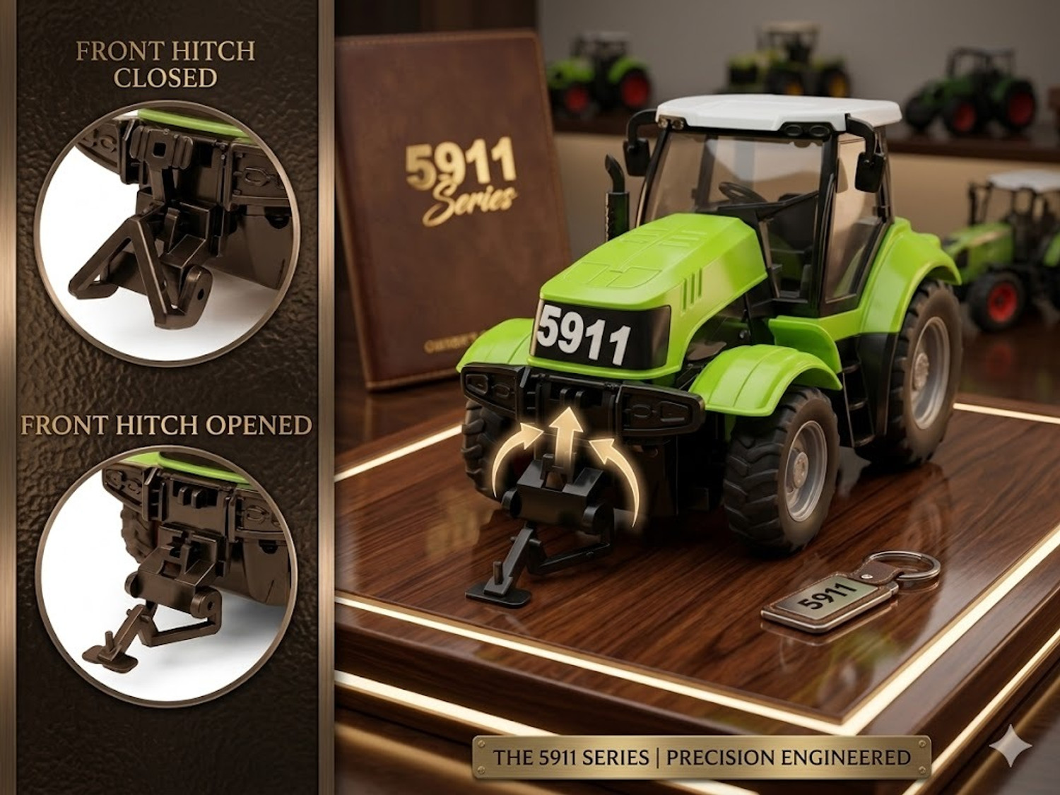 Image of BAIRNINO Premium RC Farm Tractor Toy with Headlights, Opening Front Hook and Rear Hitch