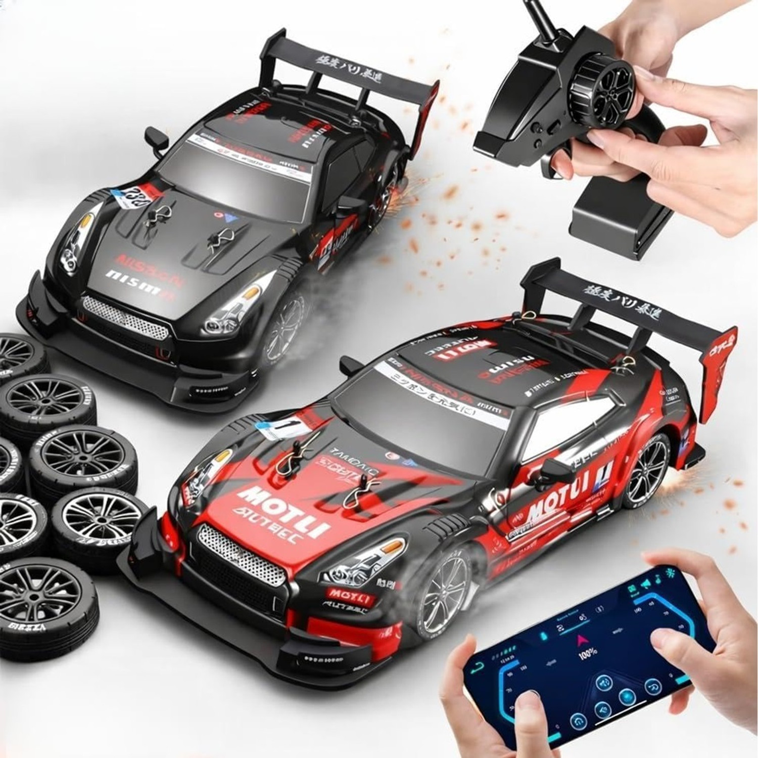 Image of PAPASpace RC Drift Car 1:24 Scale 4WD App & Remote Control Racing Car 25KM /H with LED