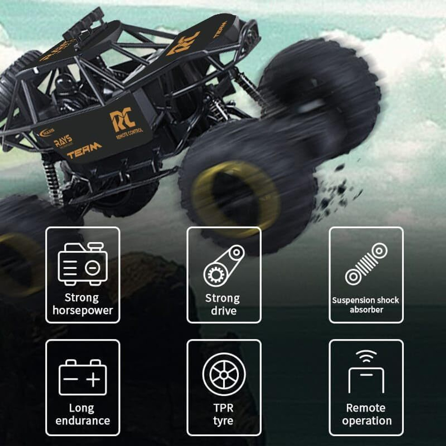 Image of ZUNBELLA Remote Control Rock Monster Car 1:18 Scale Rechargeable Car Toy With Mist Spray