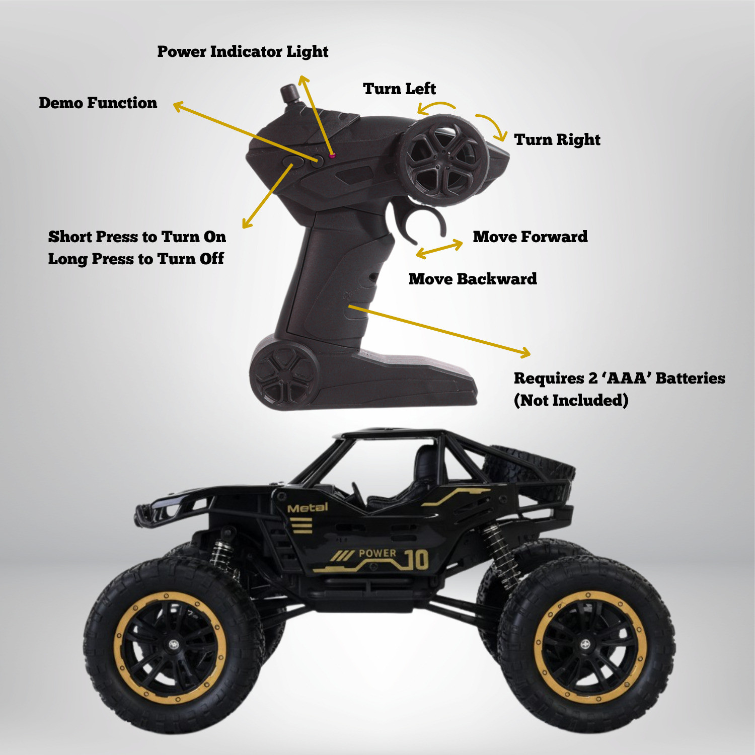 Image of frendo Remote Controlled Rock Crawler RC Monster Truck, 2.4G, 1:18 Scale (Black)
