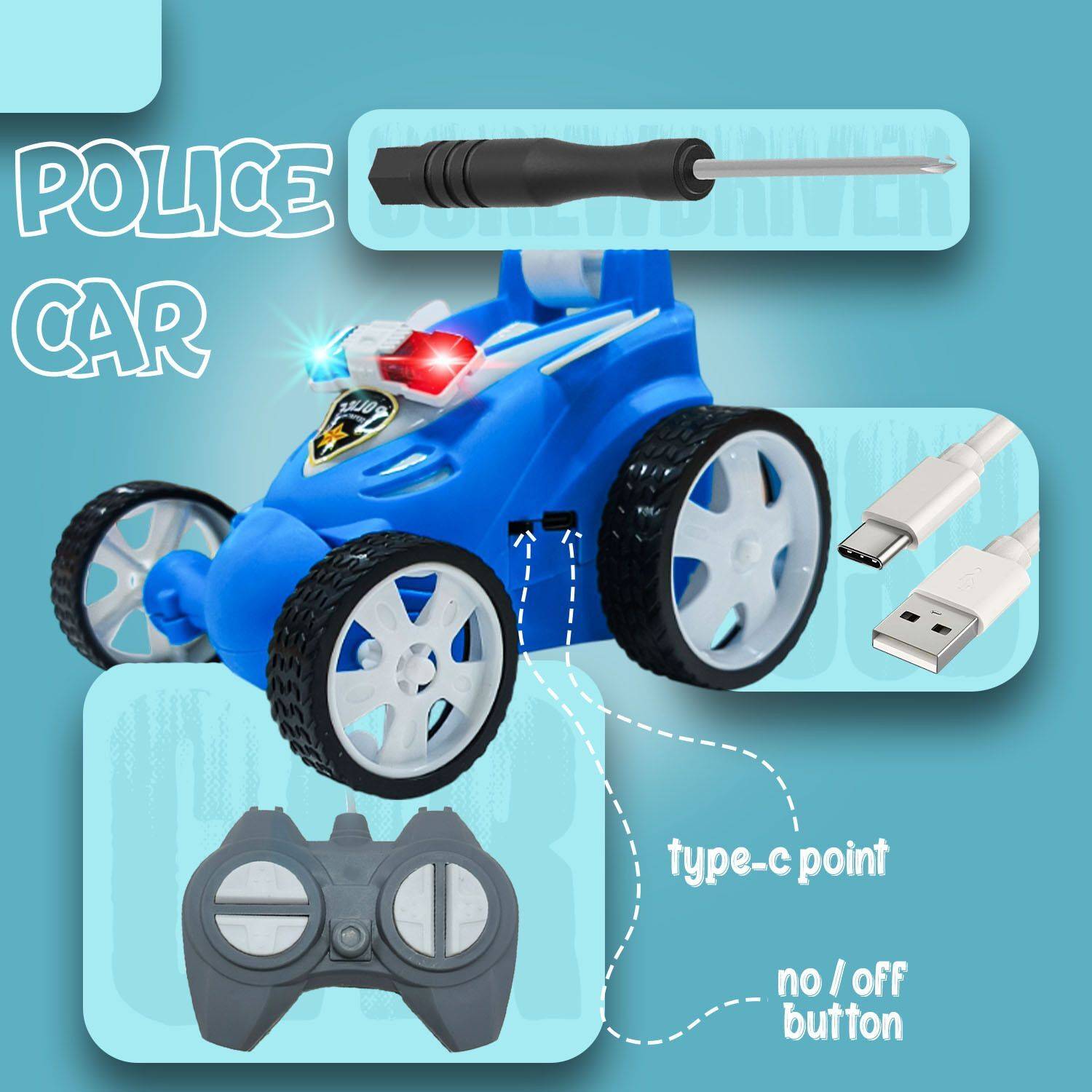 Urban Kiddzone 360° Rotating Police Car Toy - Image 5