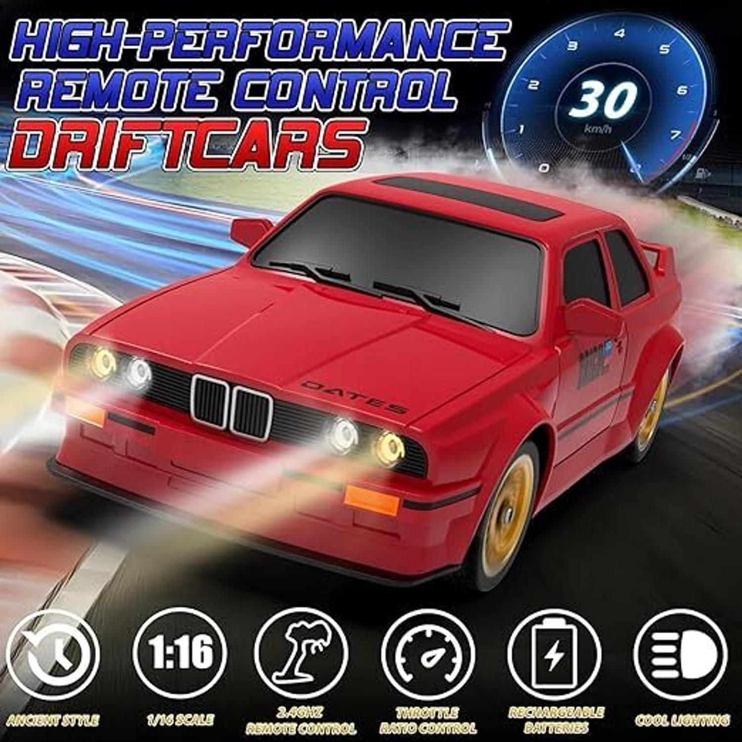 Image of Bestie Toys RC Drift Car for Kids Adults 1:16 Scale 2.4Ghz 4WD High Speed RTR Racing Car 30