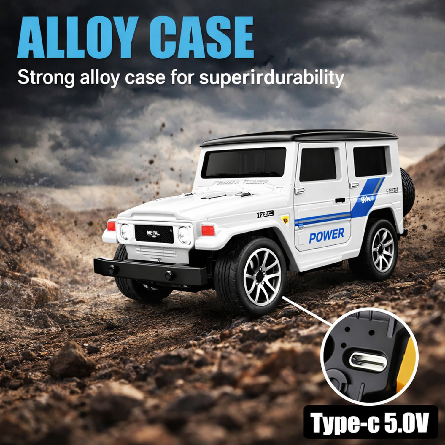 Image of GKNEX 1:64 Metal RC SUV Toy For Kids Lights Sound App & Remote Control