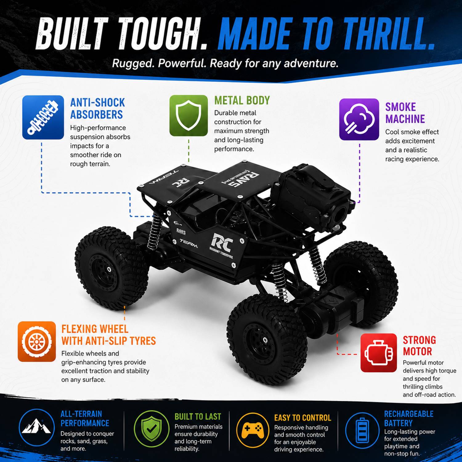 LITTLE RIDES Rock Crawler 1:16 Offroad RC Car - Image 2