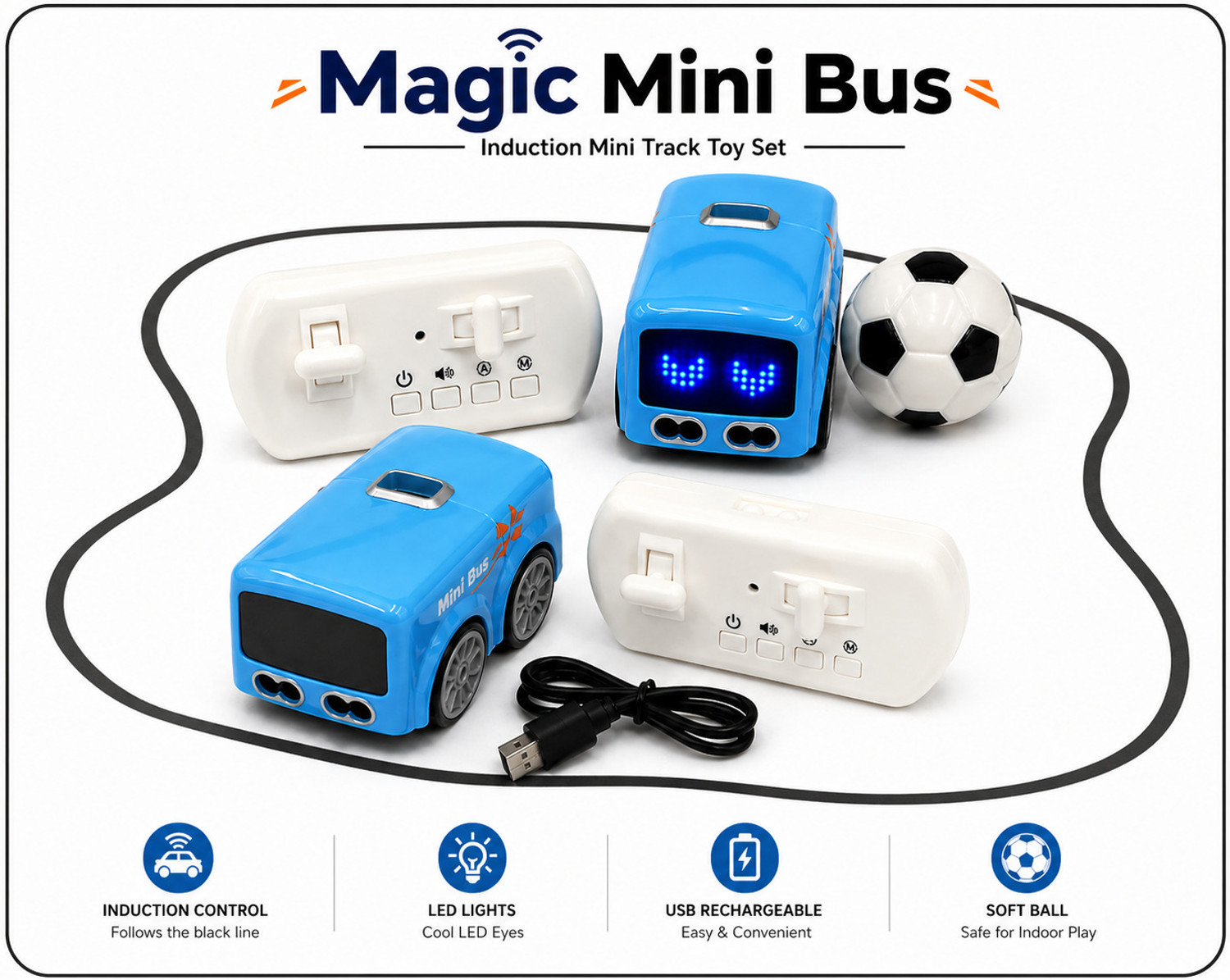 Image of Craveon Magic Mini Bus Smart Induction Toy Car with Remote Control LED Light Bus Toy