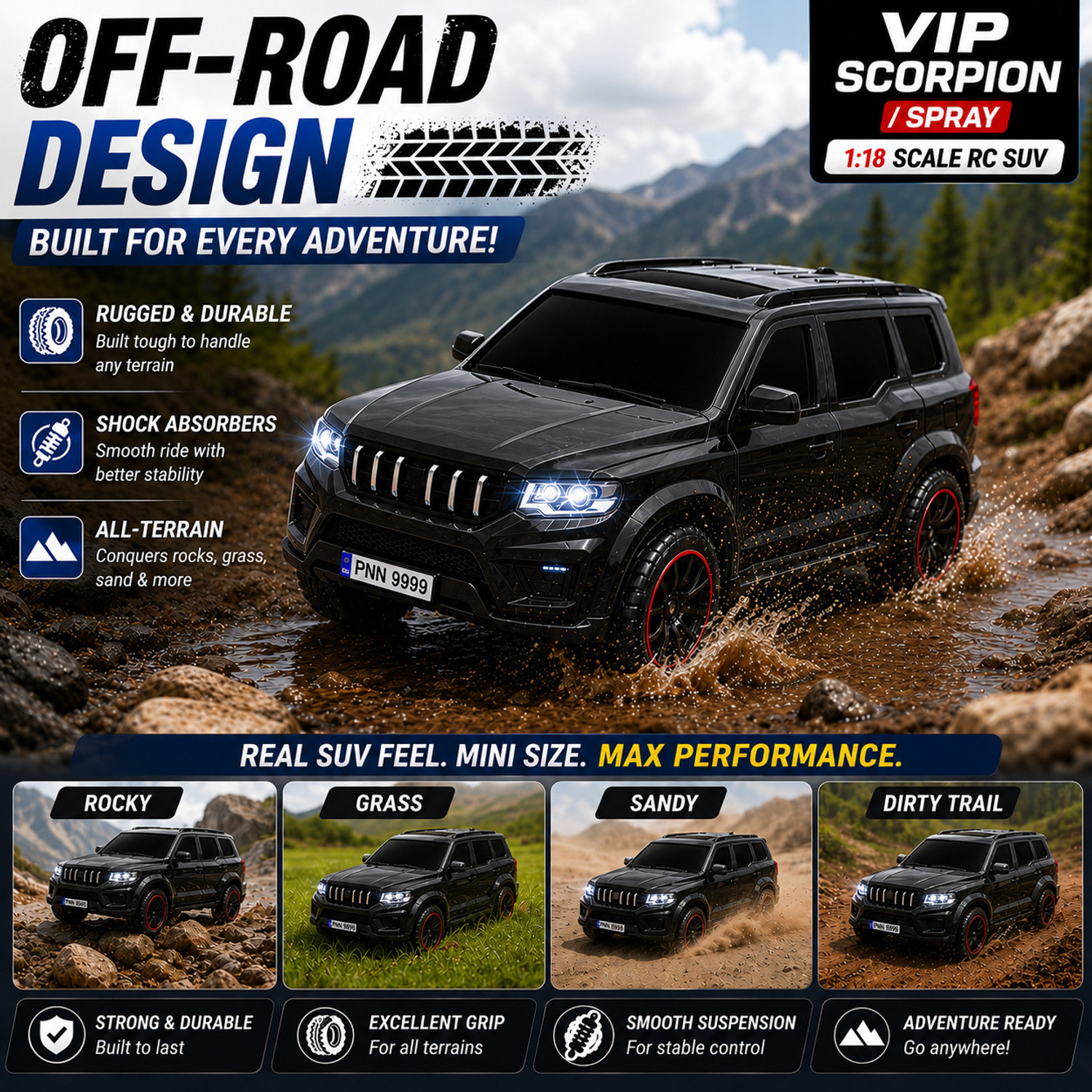 Image of The Flyer's Bay Rechargeable RC SUV Car for Kids, Spray Mist, Police Lights, 1:18