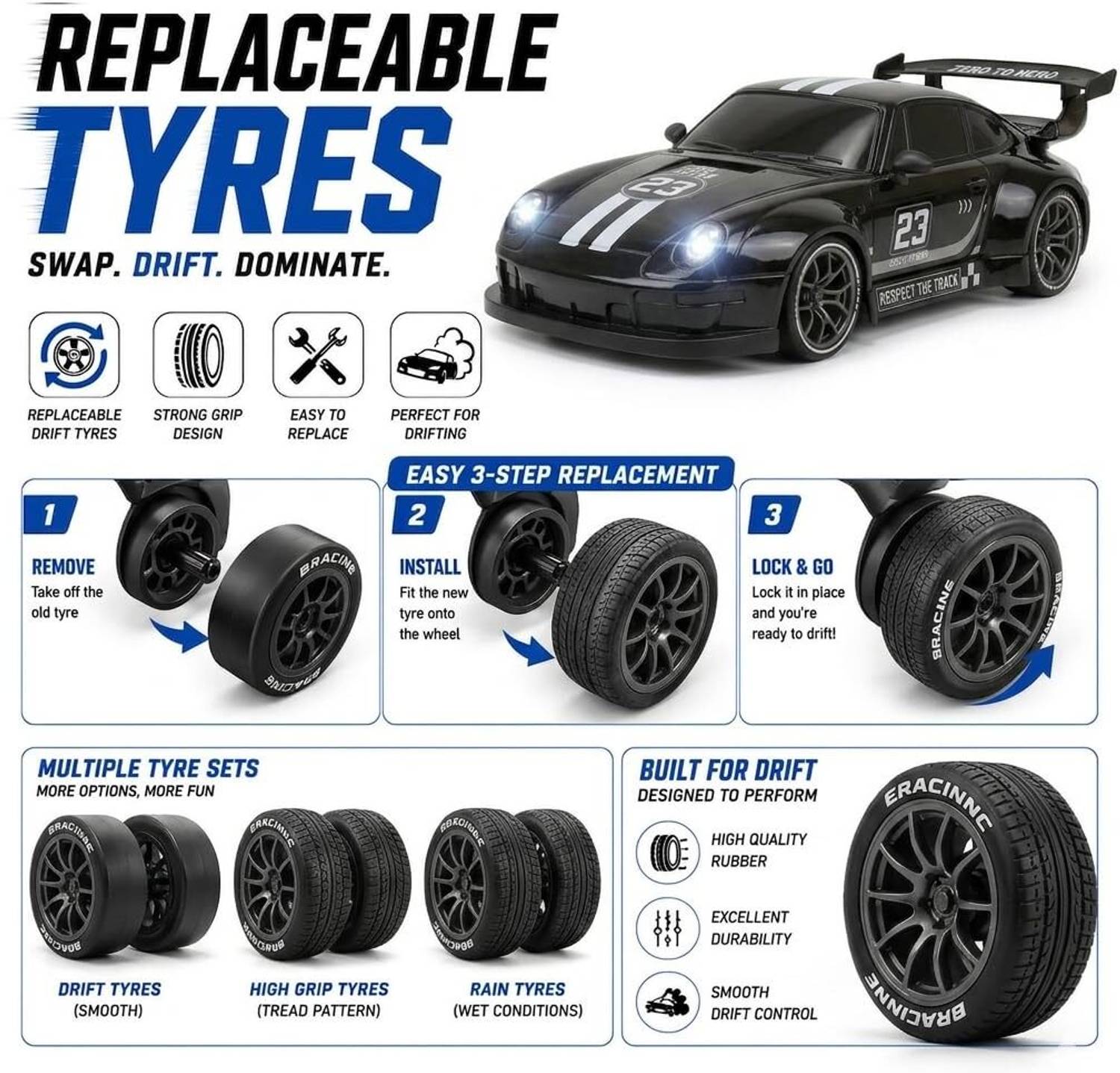 TinyGiggle Porsche RC Drift Car 1:24 Scale 4WD - Image 3