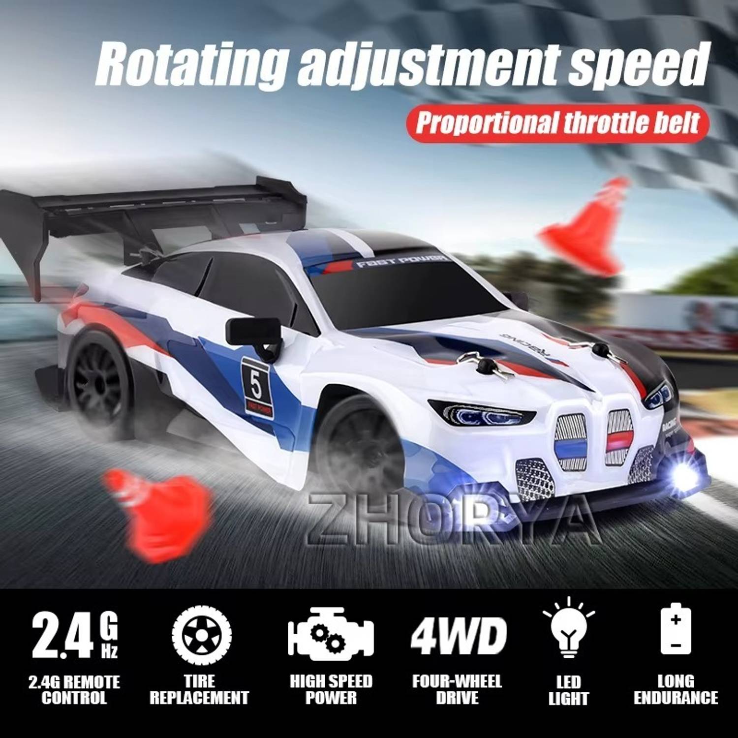 DWH 4WD High-Speed RC Drift Car with LED Lights - Image 5